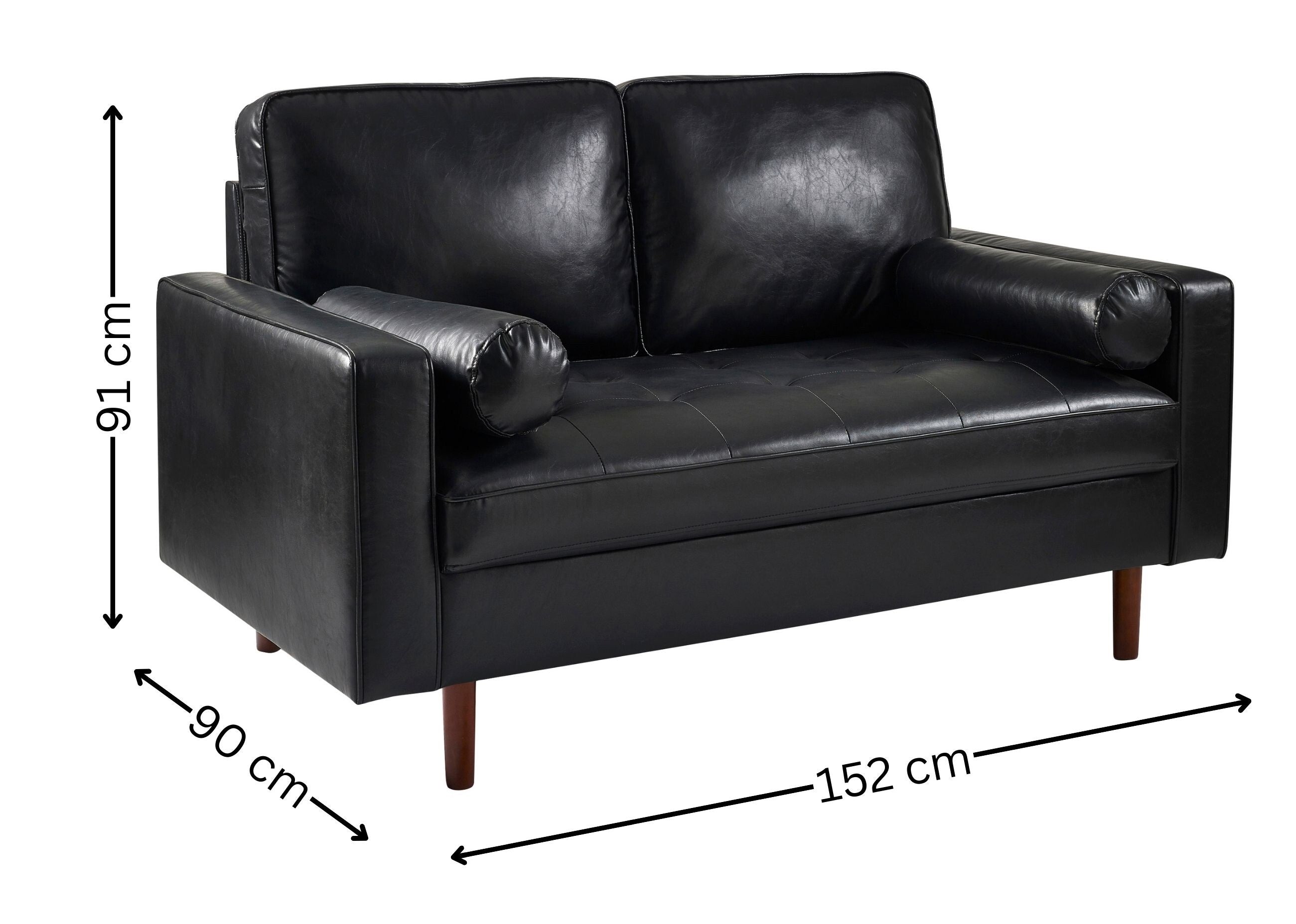 Henley Black Faux Leather 2 Seater Sofa