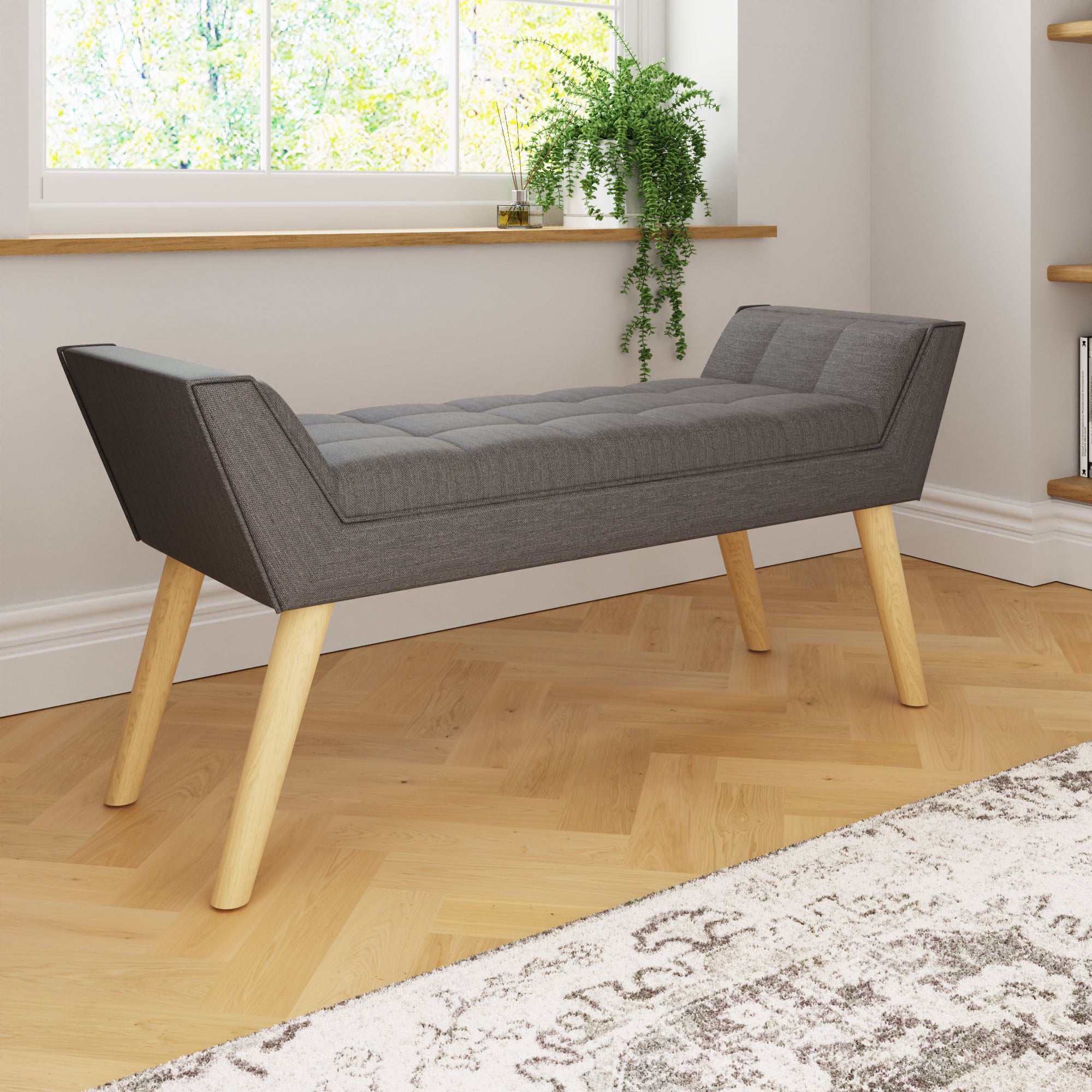 Milan Upholstered Bench Dark Grey Hopsack