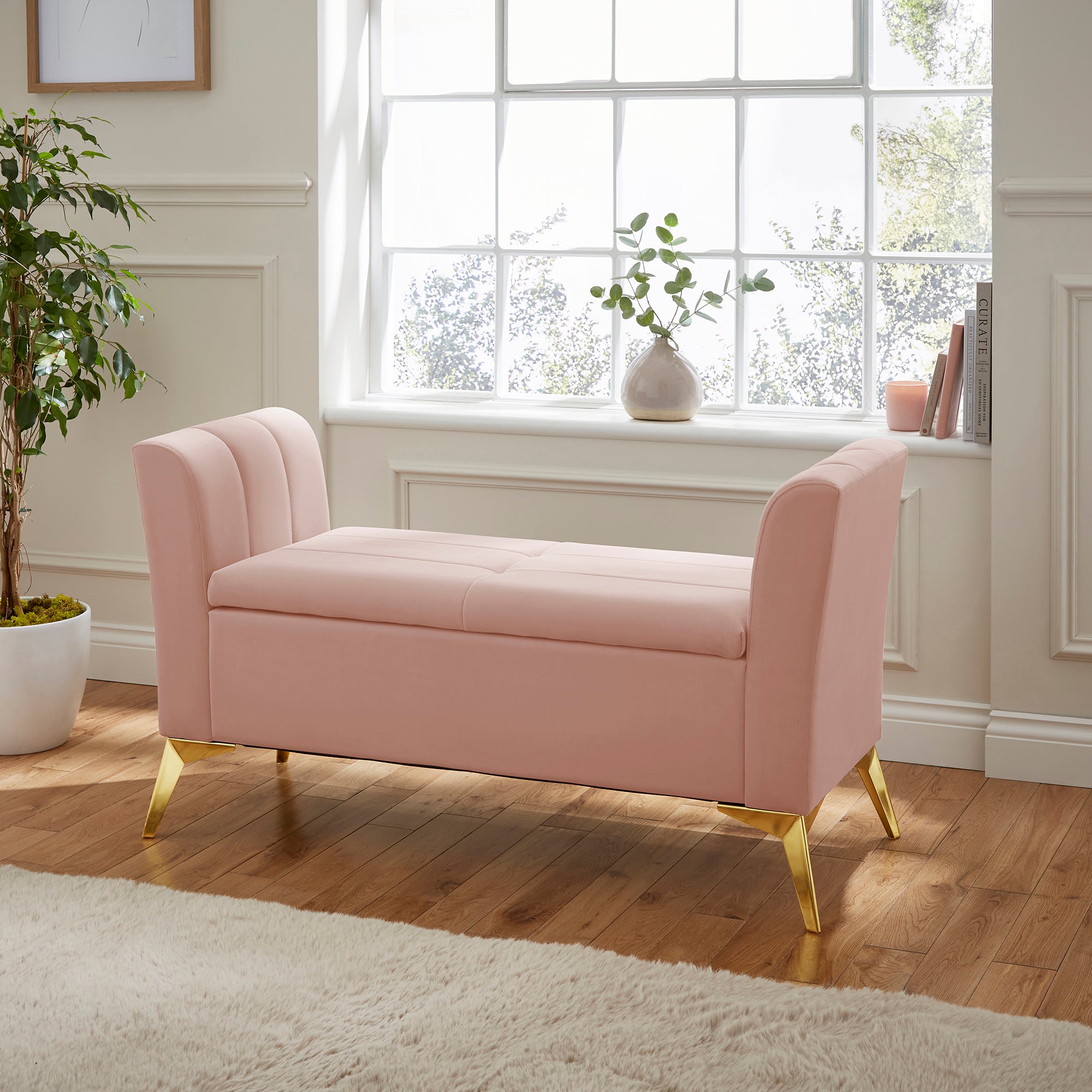 Pettine Ottoman Storage Bench Blush Pink