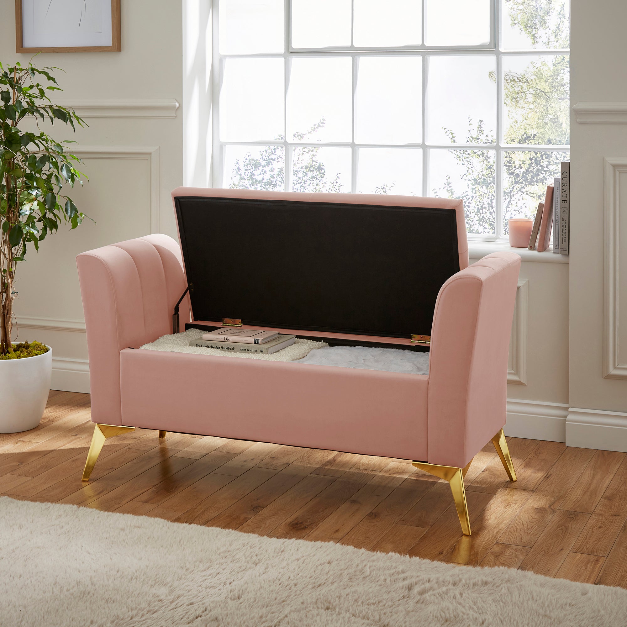 Pettine Ottoman Storage Bench Blush Pink