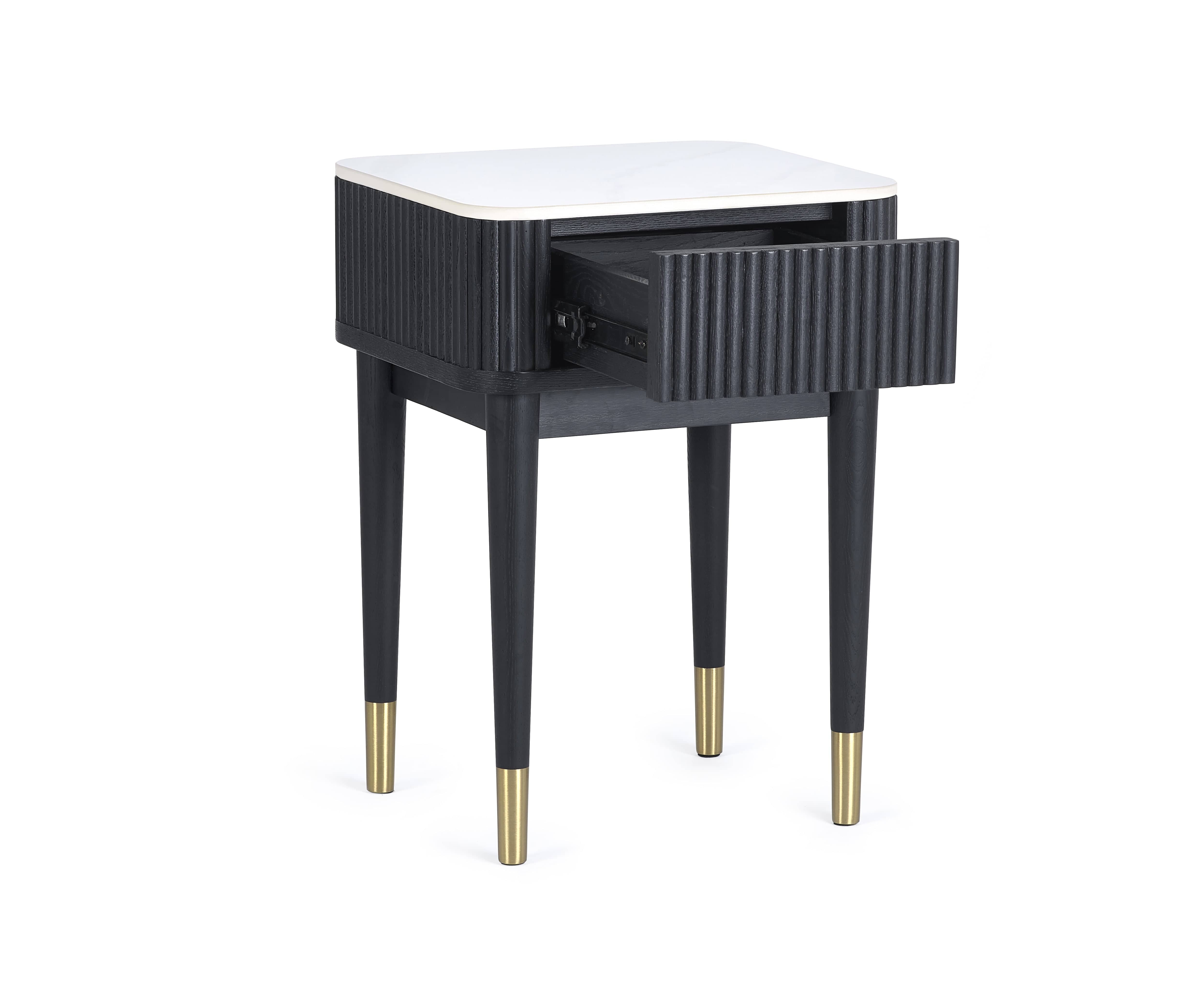 Julian Bowen Lamp Table Louis Fluted Stone Top Lamp Table With Drawer - Black Bed Kings