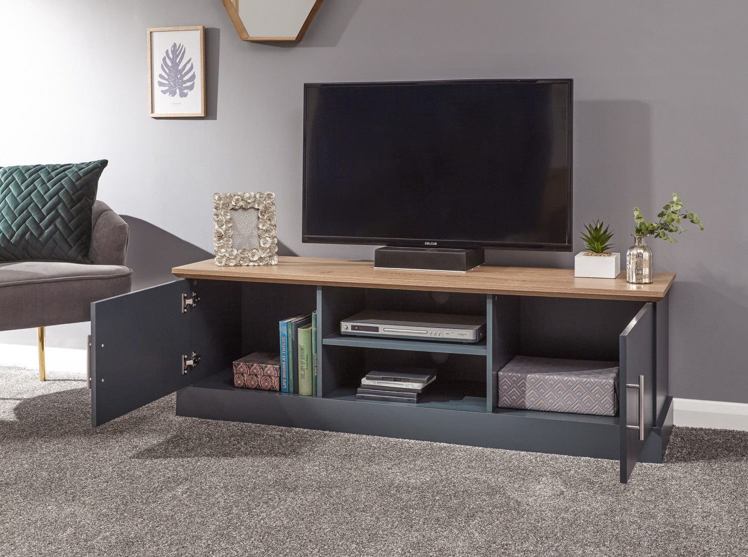 GFW Living Room Set Kendal Large 4 Piece Living Room Set - Slate Blue Bed Kings