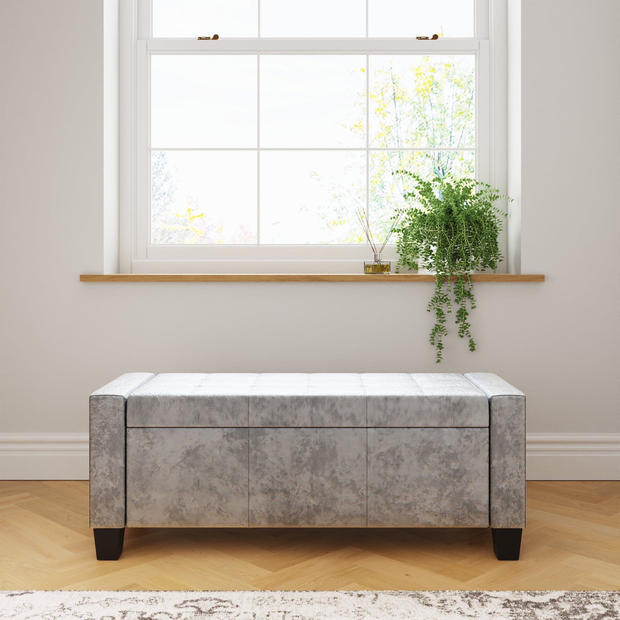 Verona Ottoman Bench Grey Crushed Velvet