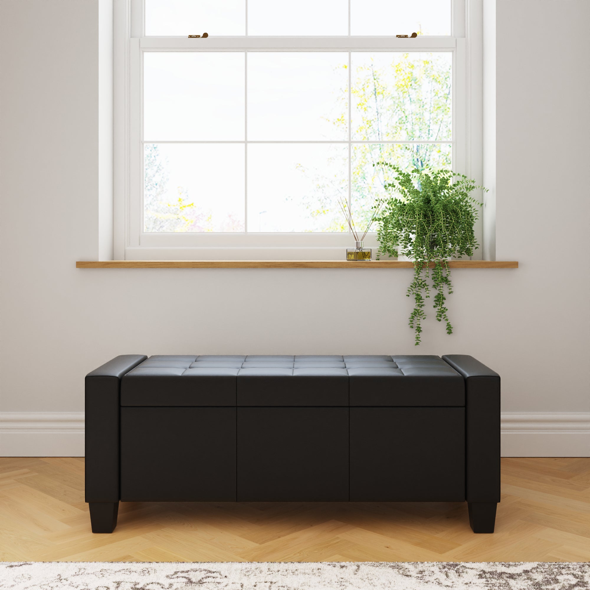 Verona Ottoman Bench Black Pu