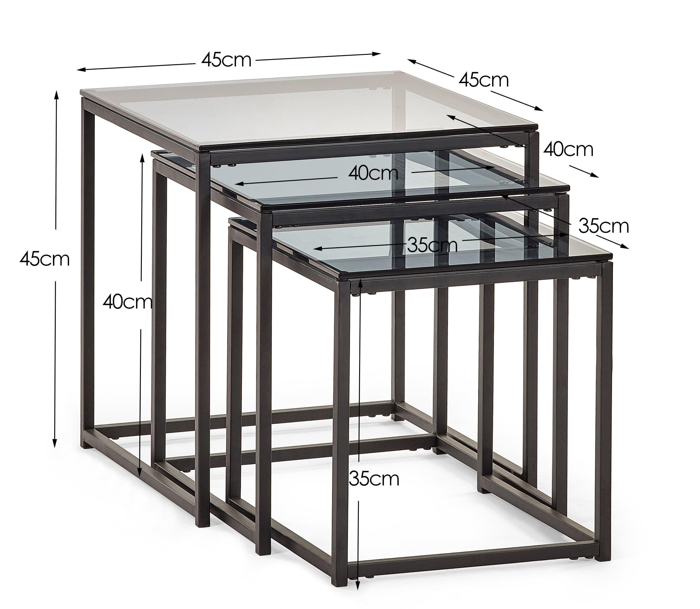 Julian Bowen NEST OF TABLES Chicago Nest Of 3 Tables Smoked Glass Bed Kings