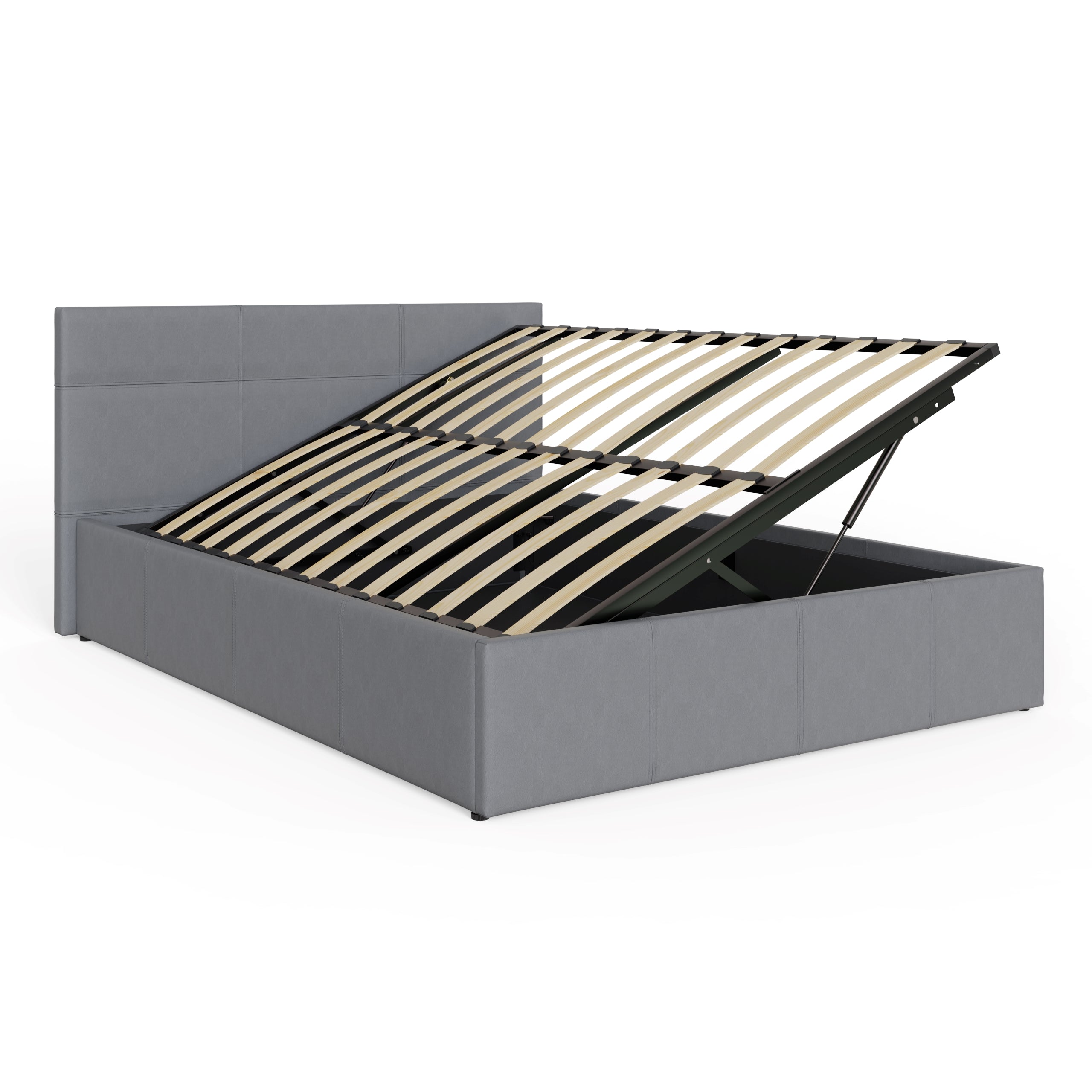 Side Lift Ottoman Bed Grey Leather