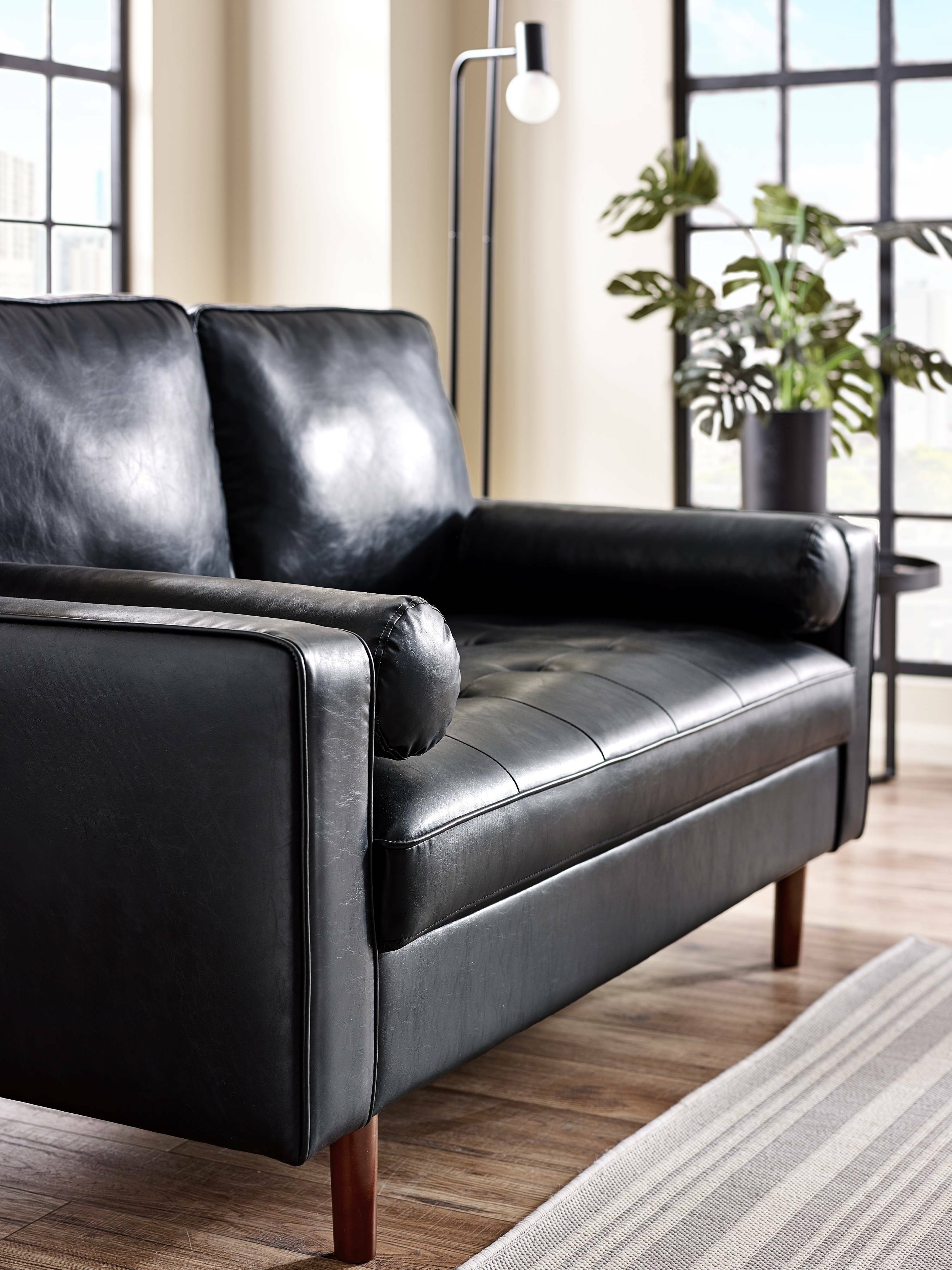 Henley Black Faux Leather 2 Seater Sofa