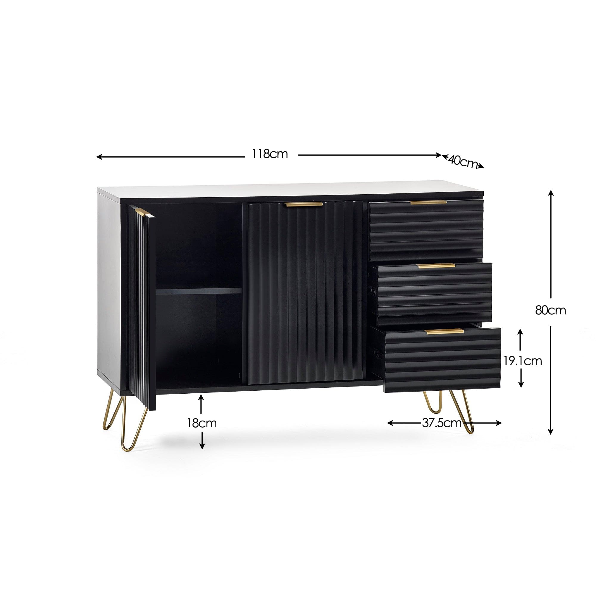 Julian Bowen Sideboard Murano Large Sideboard - Matt Black Bed Kings