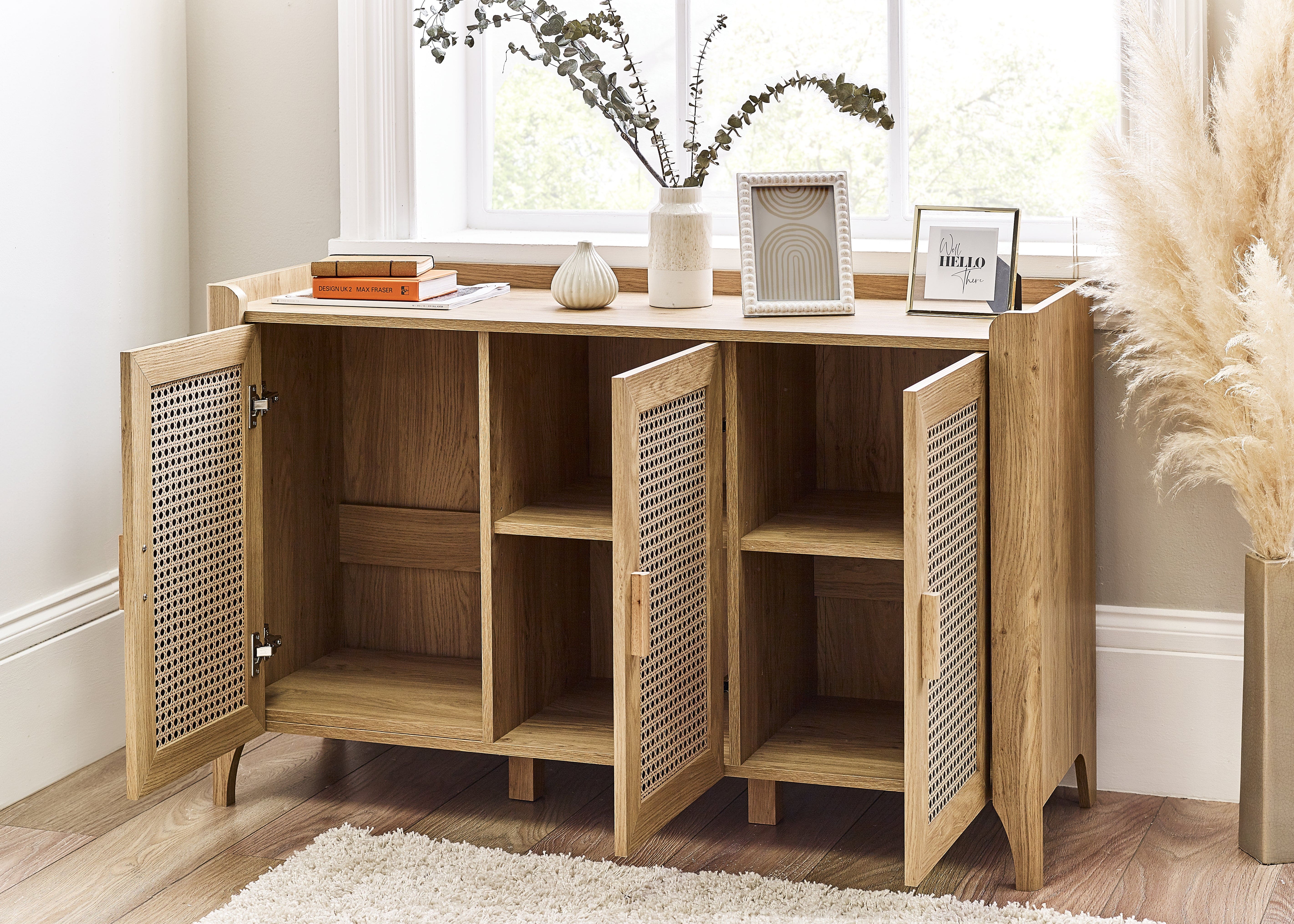 Julian Bowen Sideboard Sydney 3 Door Sideboard - Rattan Effect Bed Kings