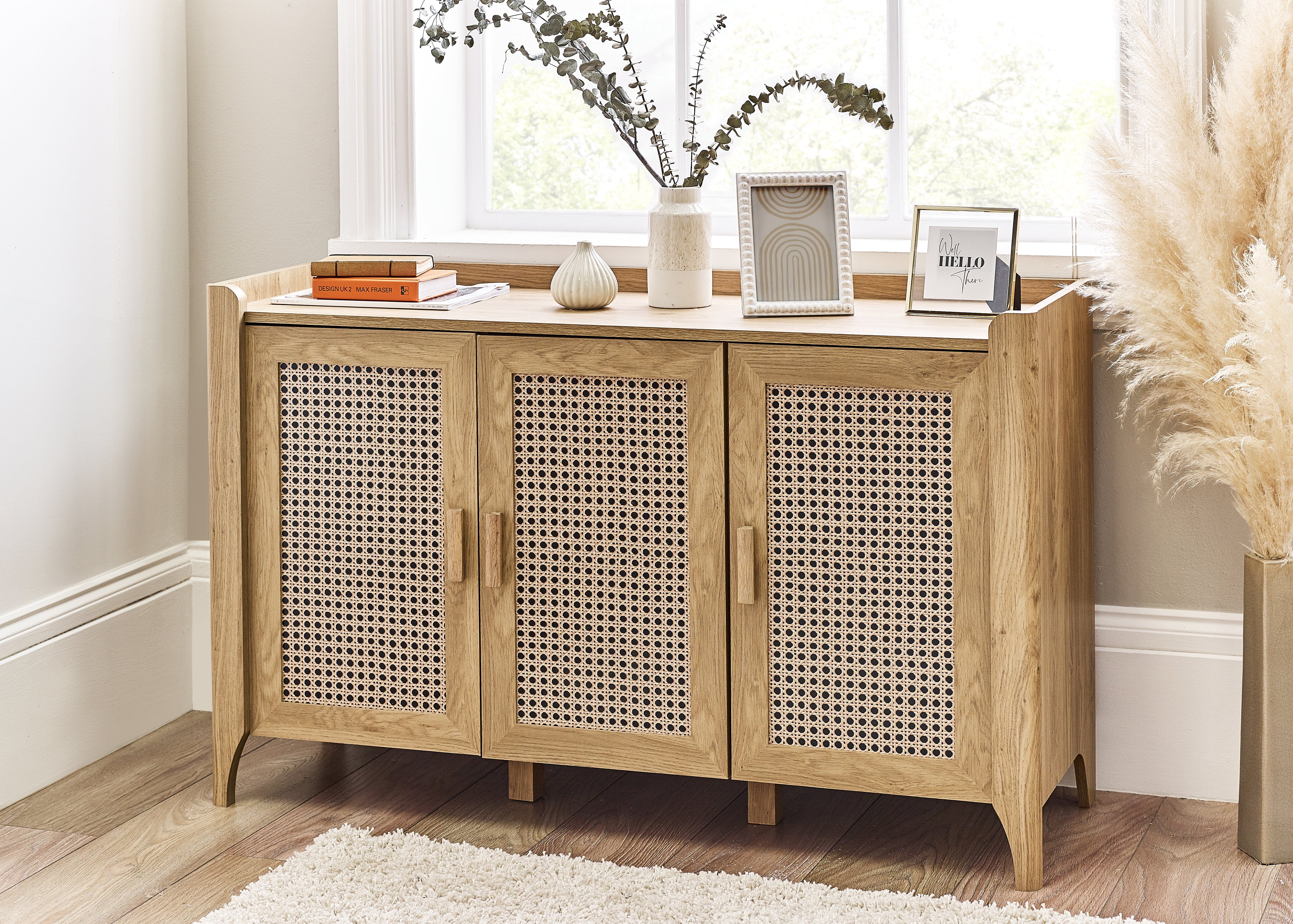 Julian Bowen Sideboard Sydney 3 Door Sideboard - Rattan Effect Bed Kings