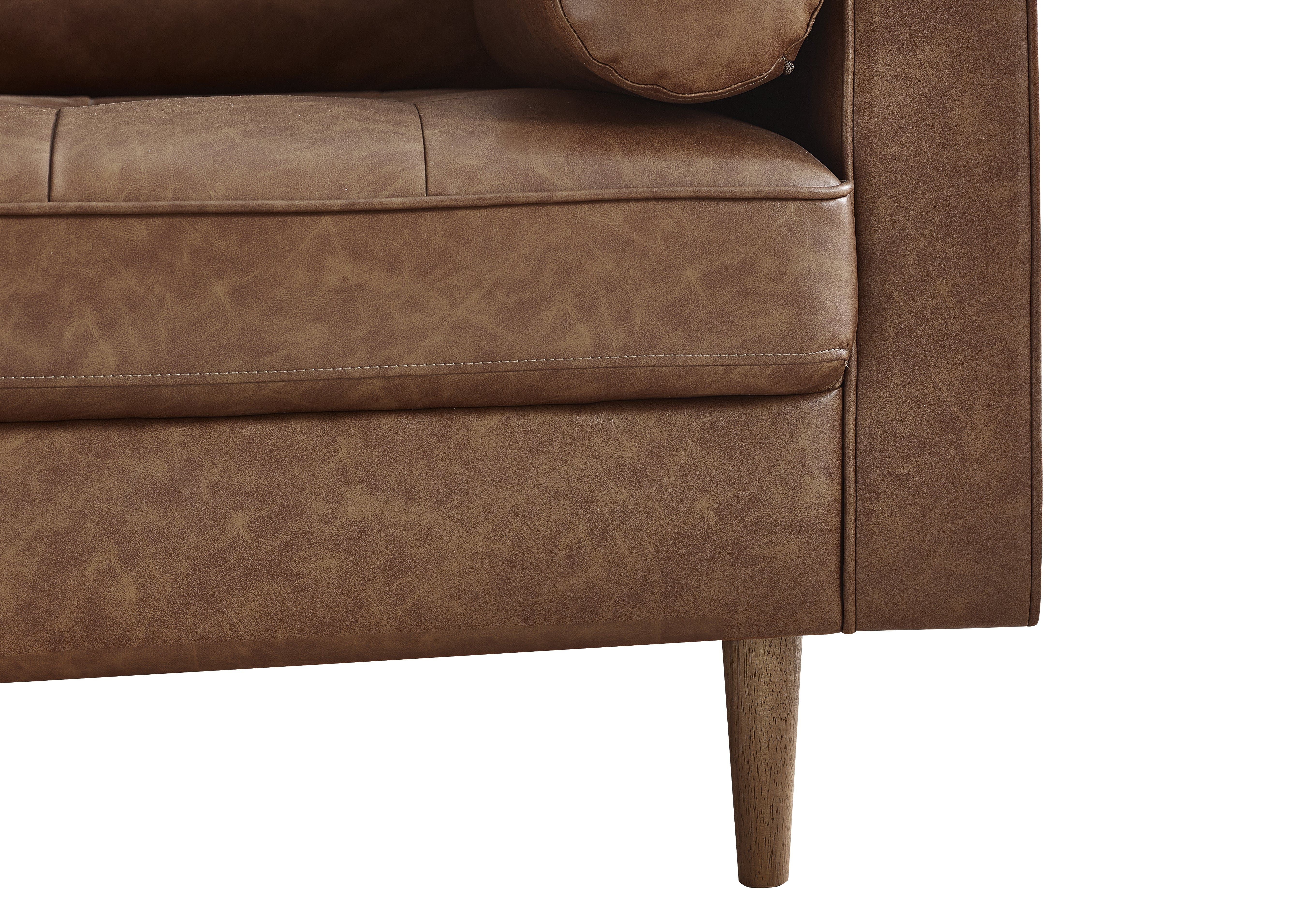 Julian Bowen Sofa Henley 2 Seater Sofa With Bolsters - Brown Tan Faux Leather Bed Kings