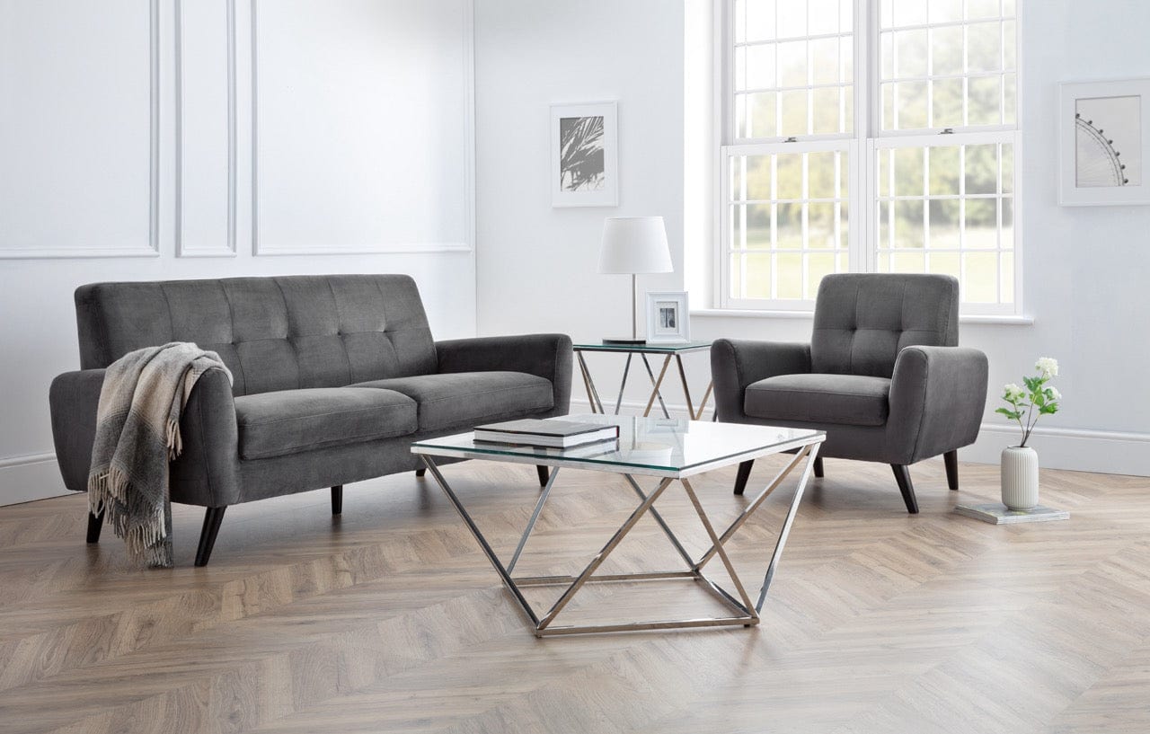 Julian Bowen Sofa Monza 3 Seater In Dark Grey Velvet Bed Kings
