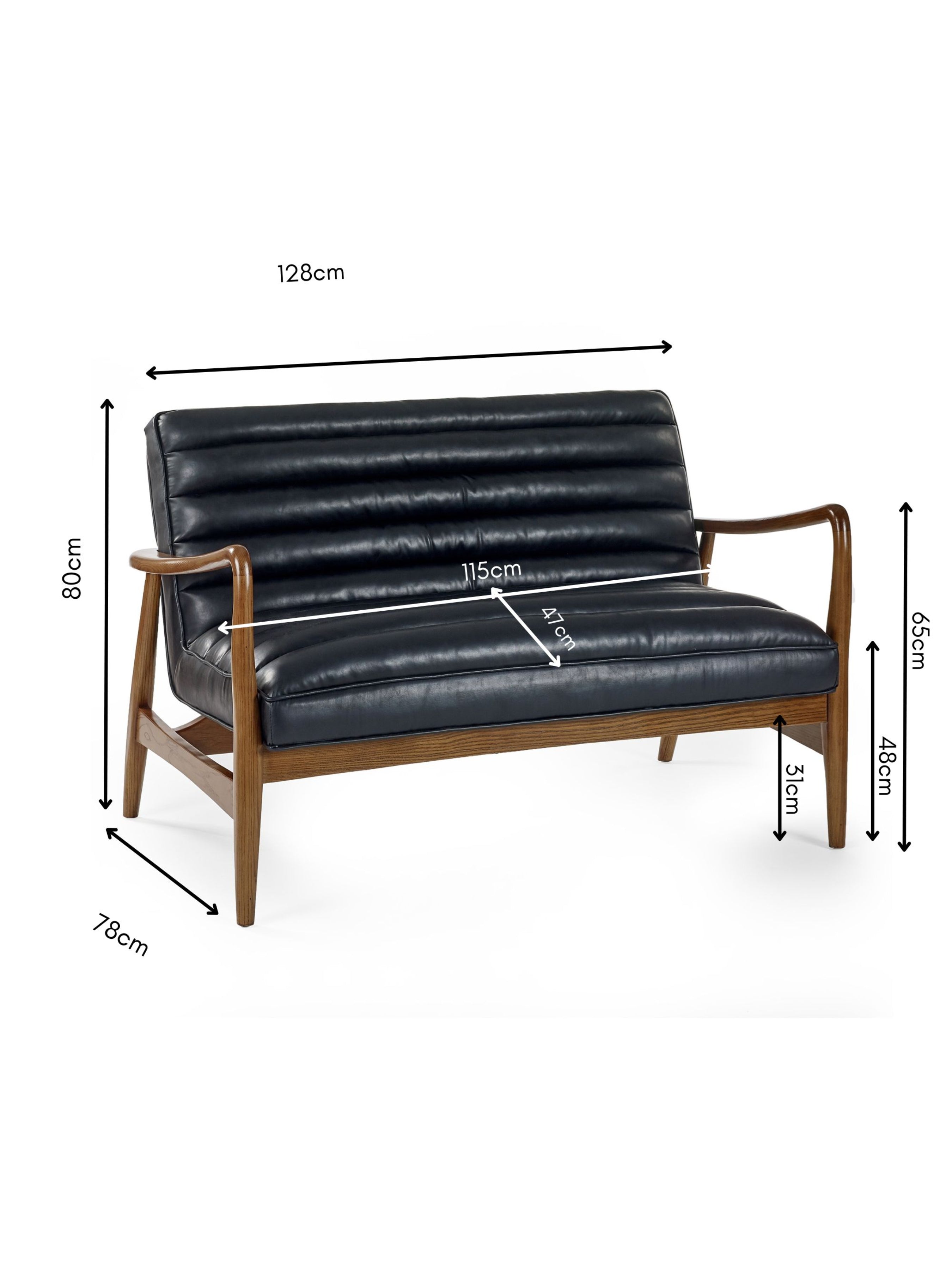 Marshall 2 Seater Sofa - Black Faux Leather