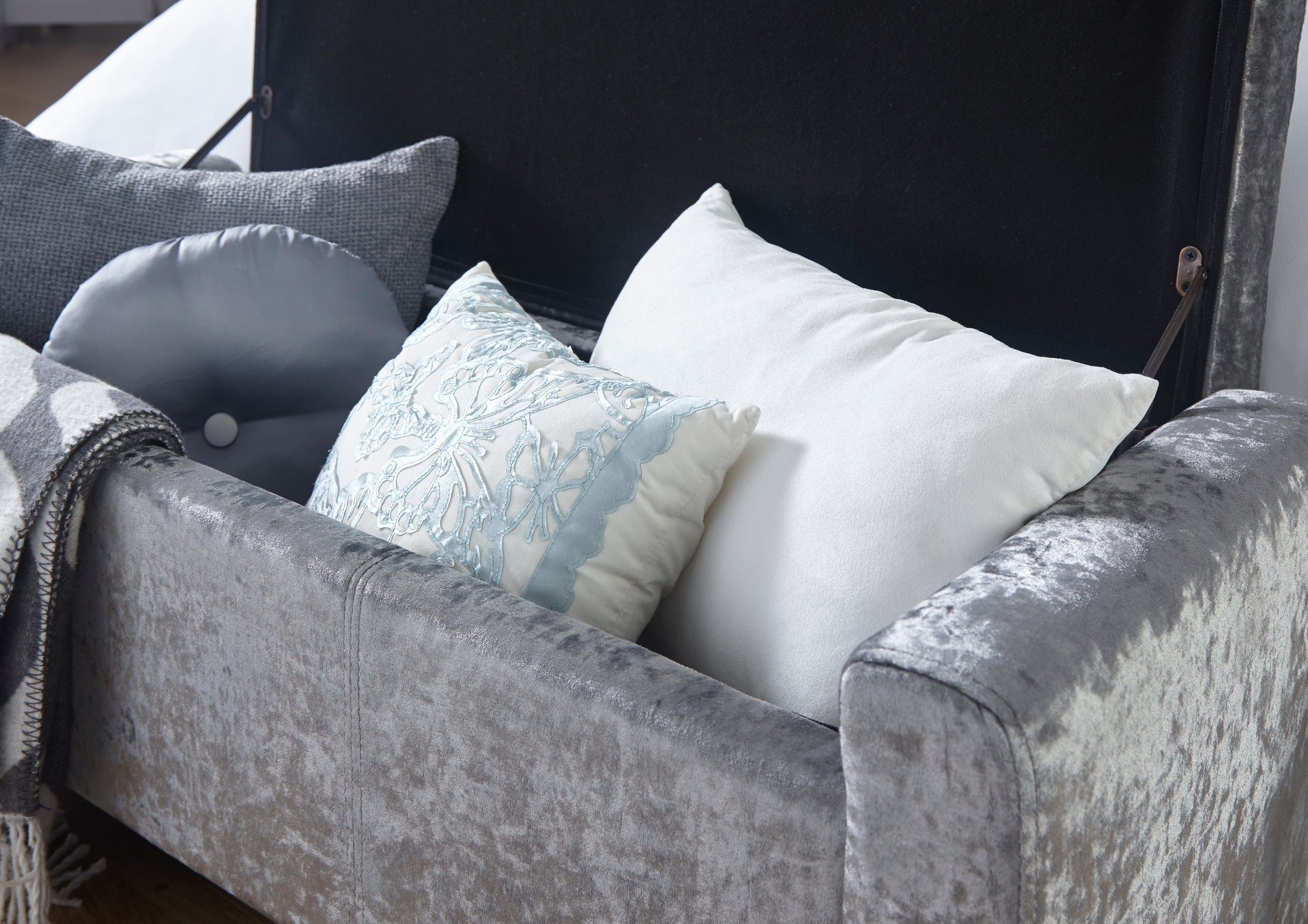 GFW Storage Ottoman Verona Ottoman Bench Grey Crushed Velvet Bed Kings