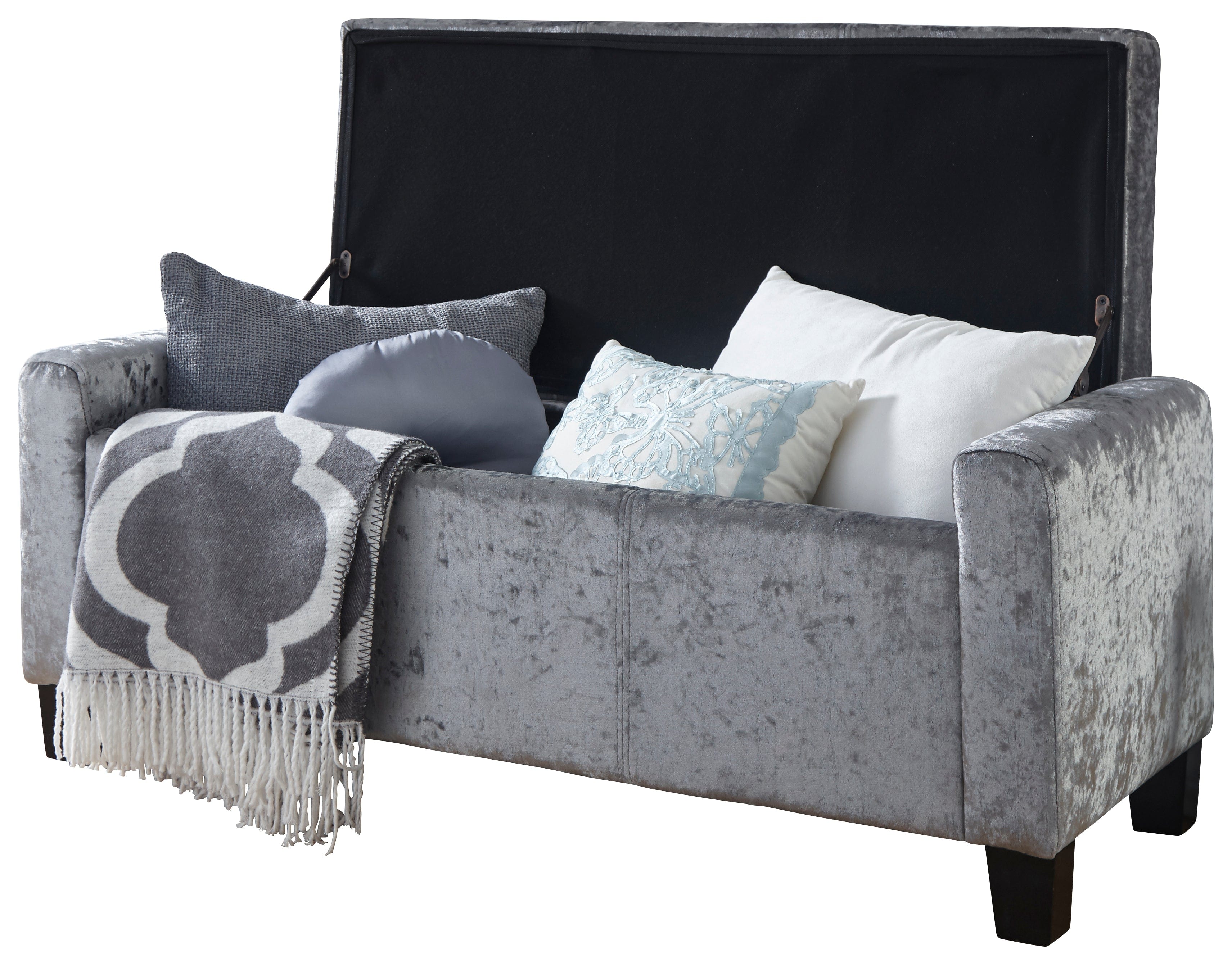 GFW Storage Ottoman Verona Ottoman Bench Grey Crushed Velvet Bed Kings