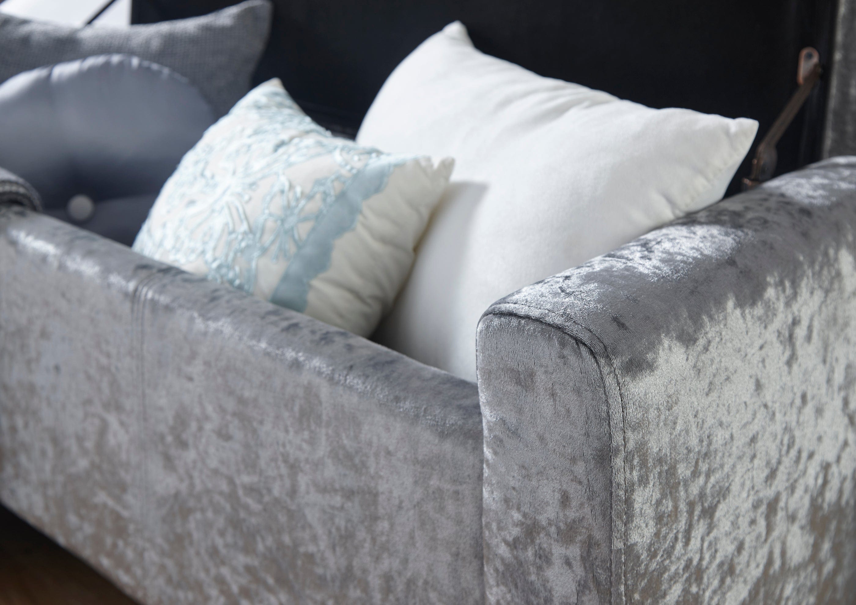 GFW Storage Ottoman Verona Ottoman Bench Grey Crushed Velvet Bed Kings