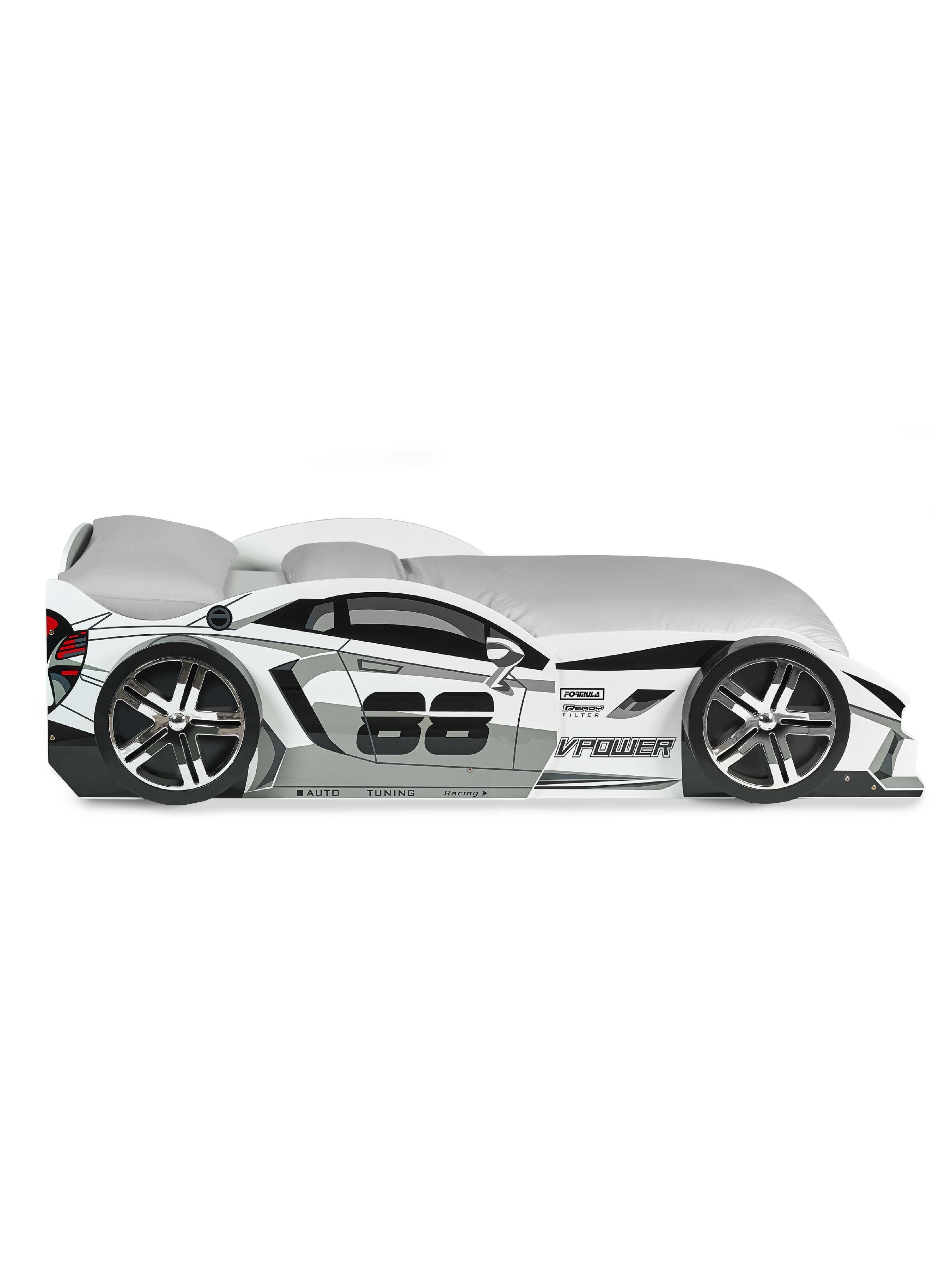 Storm White and Grey High Gloss 90cm Single Race Car Bed