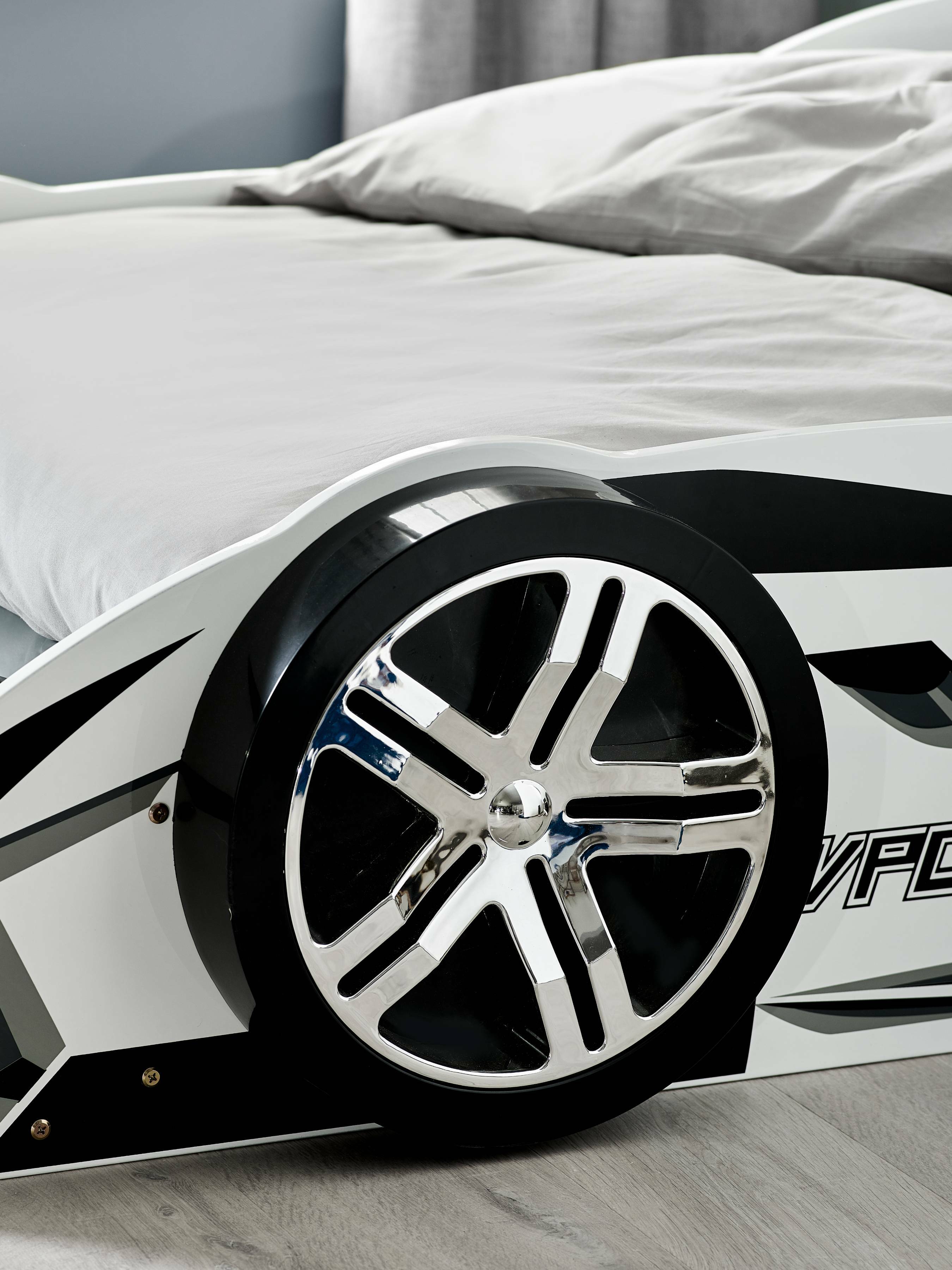 Storm White and Grey High Gloss 90cm Single Race Car Bed