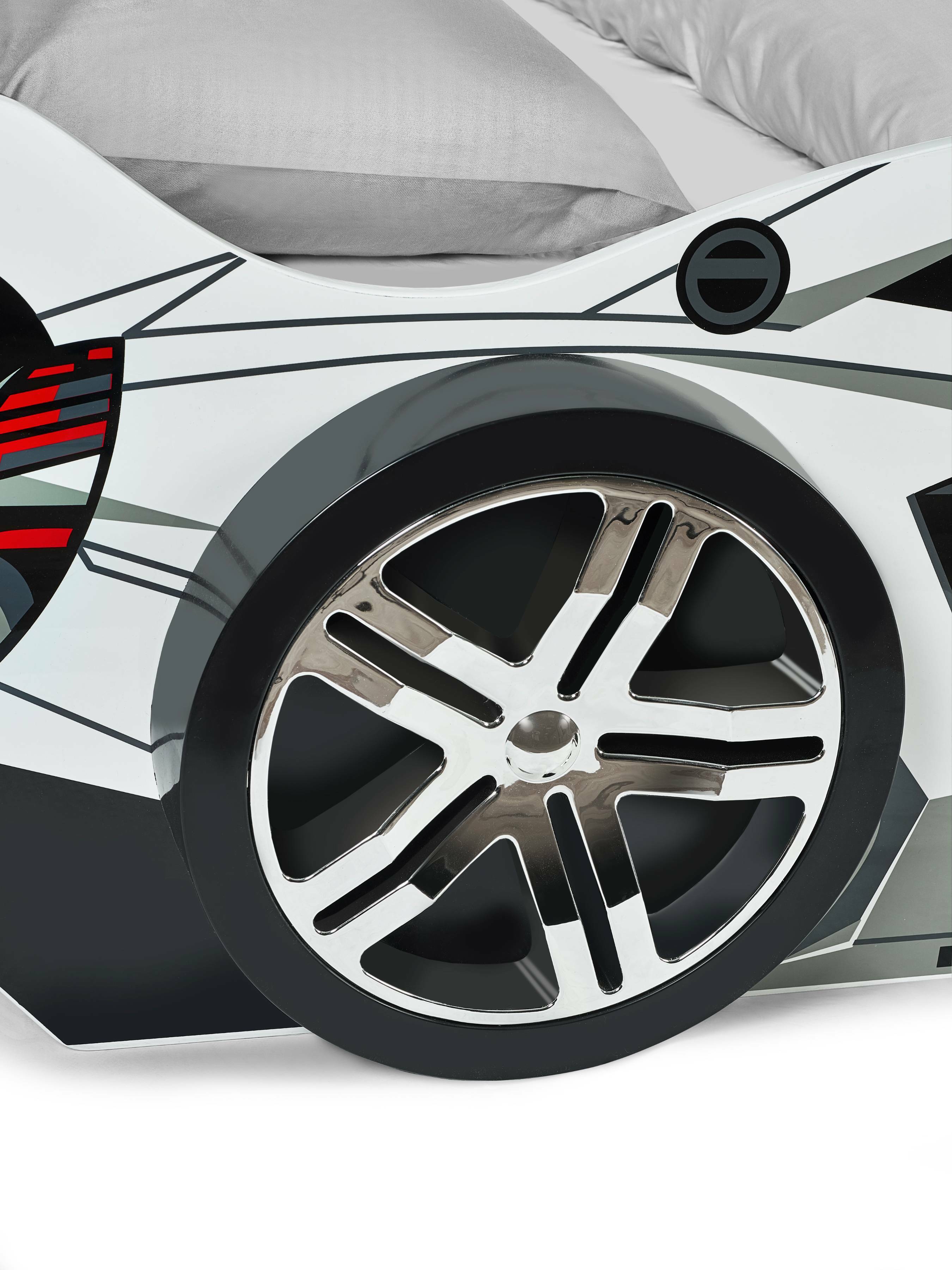 Storm White and Grey High Gloss 90cm Single Race Car Bed