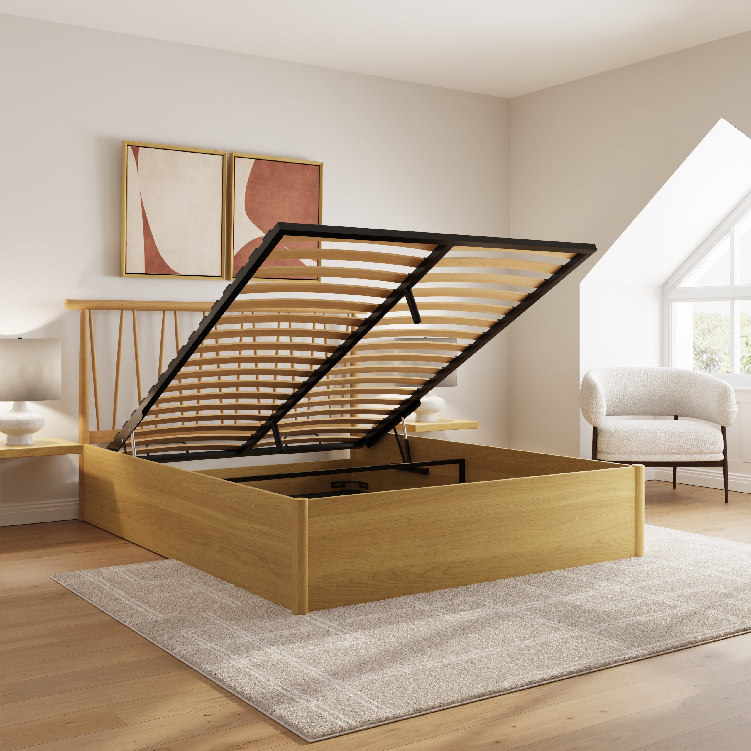 Fusum Spindle Ottoman Bed - Oak