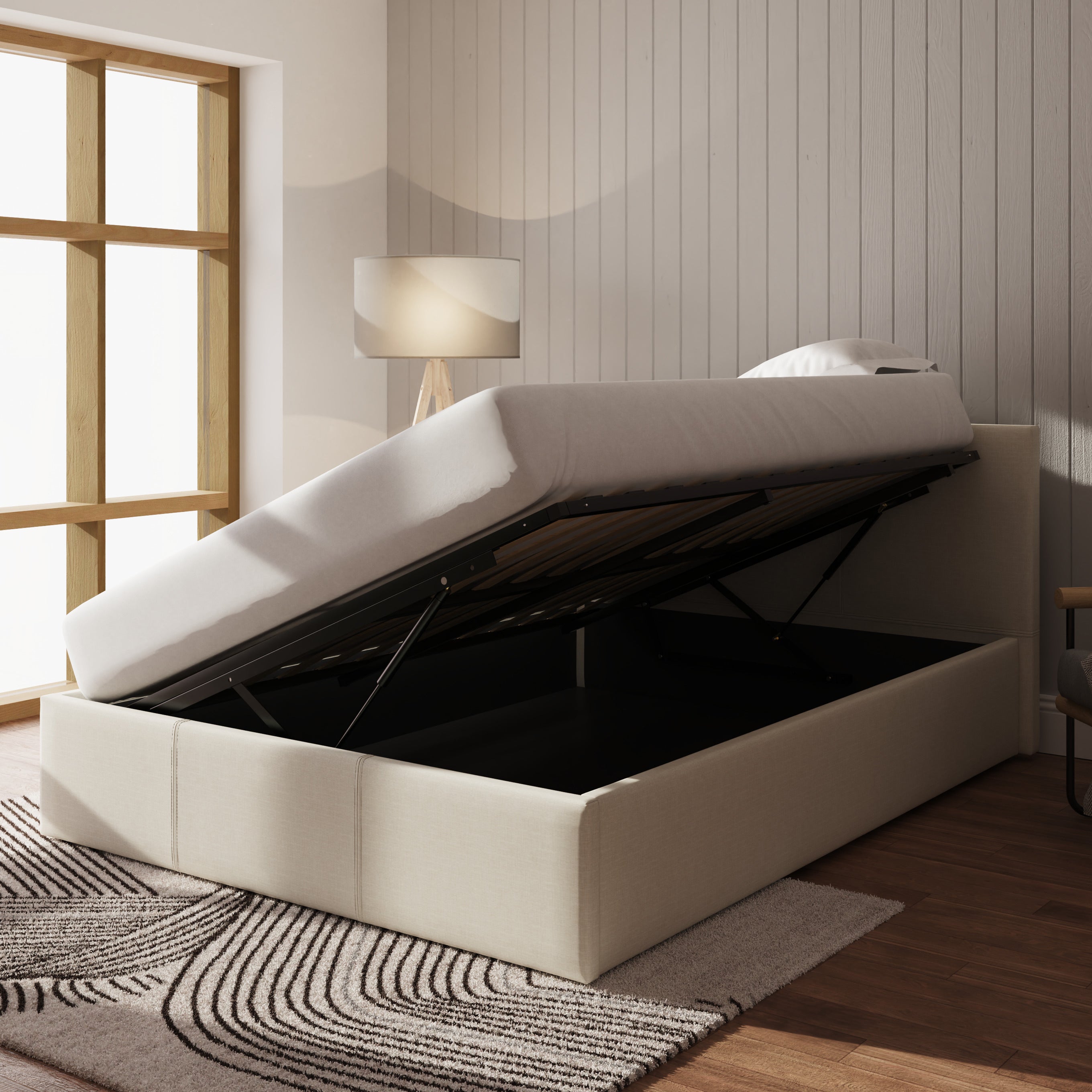 Side Lift Ottoman Bed Natural