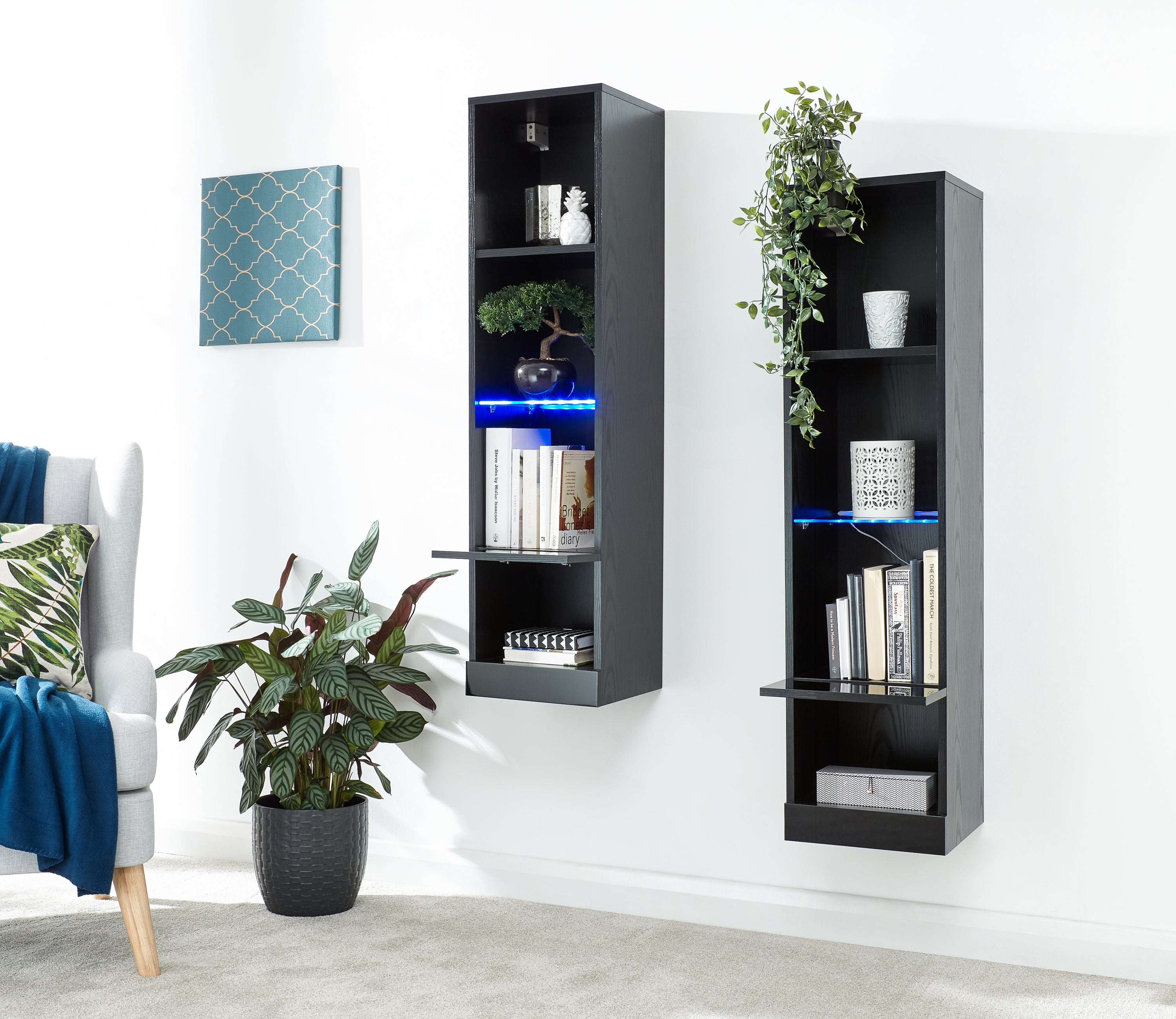Galicia Tall Shelf Unit With Led Black
