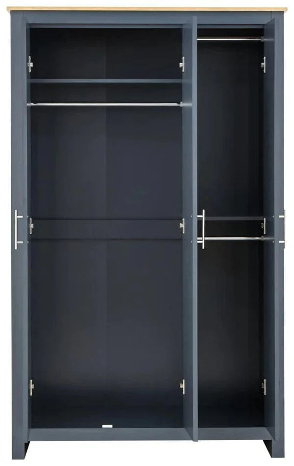 GFW Wardrobe Lancaster 3 Door Wardrobe Slate Blue Bed Kings