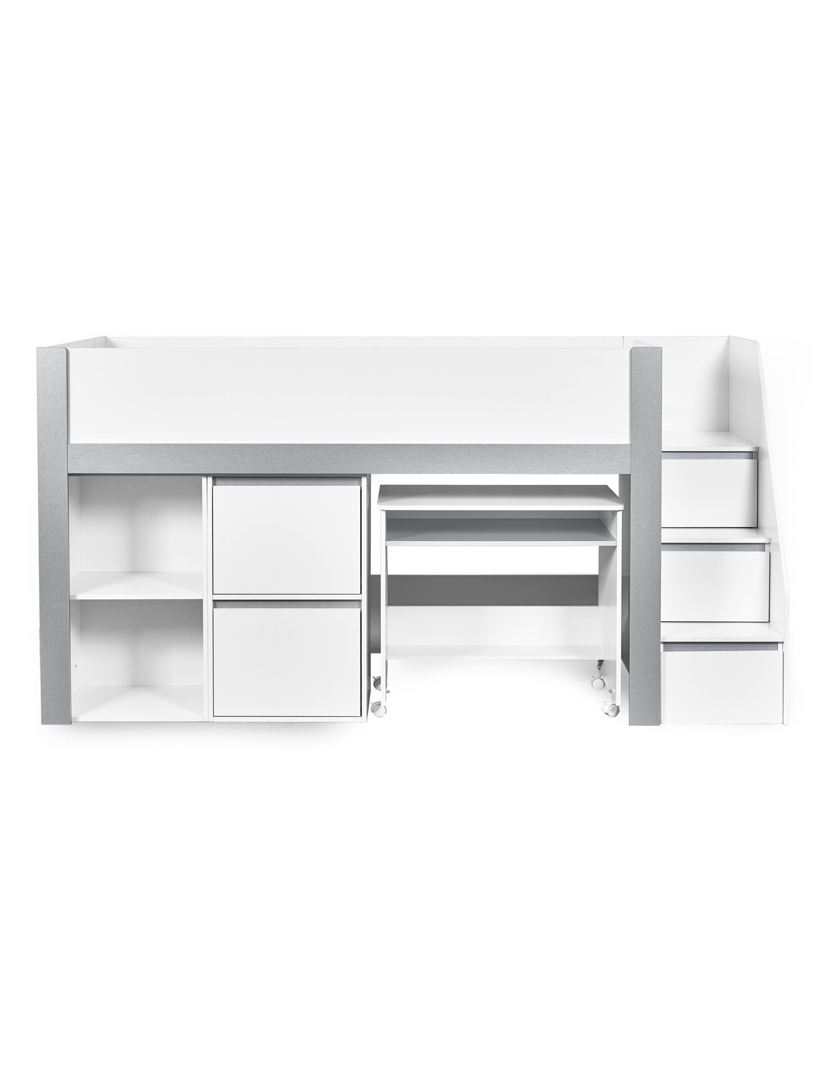 Gaia Midsleeper Bed - White and Silver
