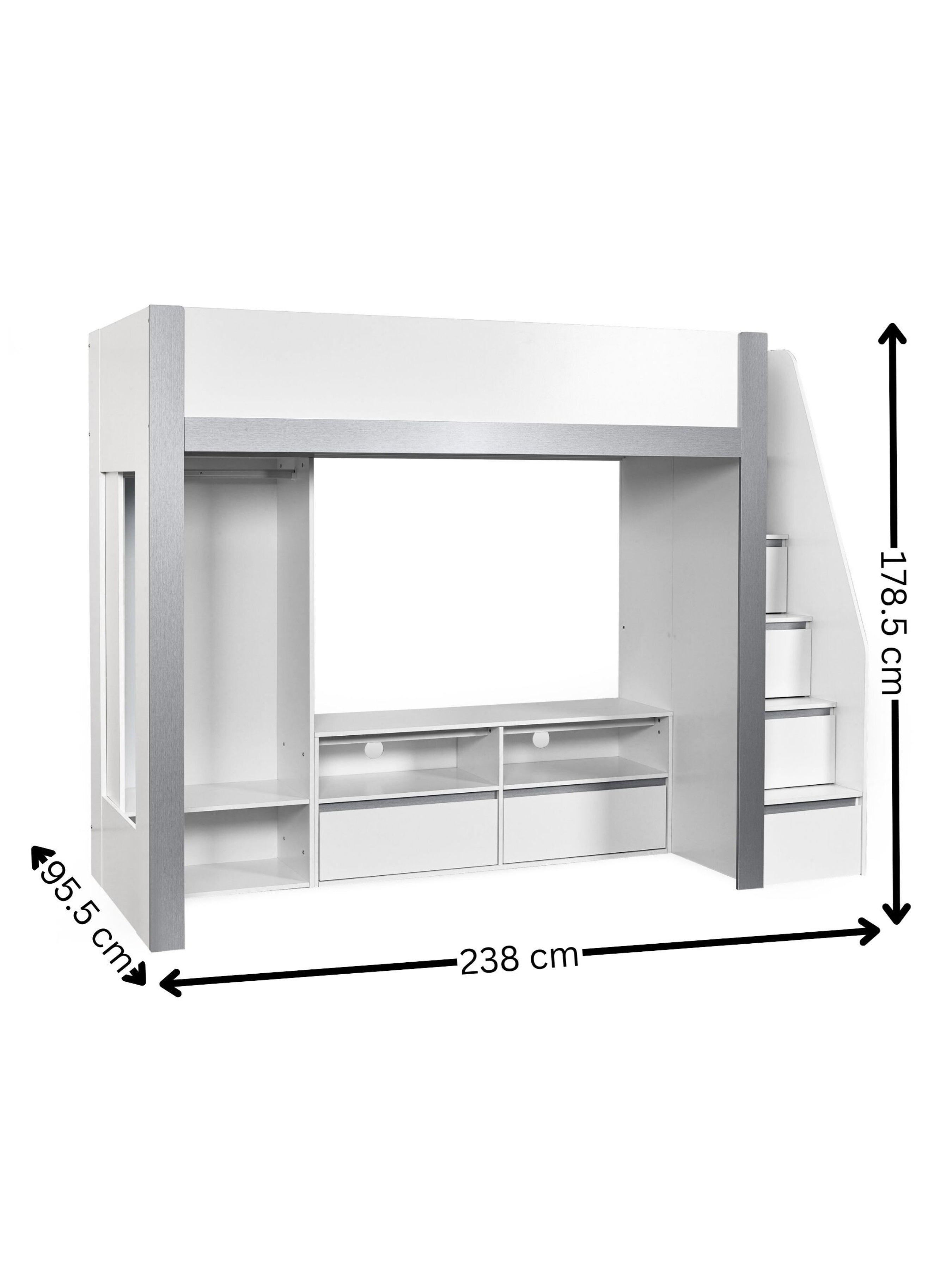 Gaia Highsleeper TV Bed - White and Silver