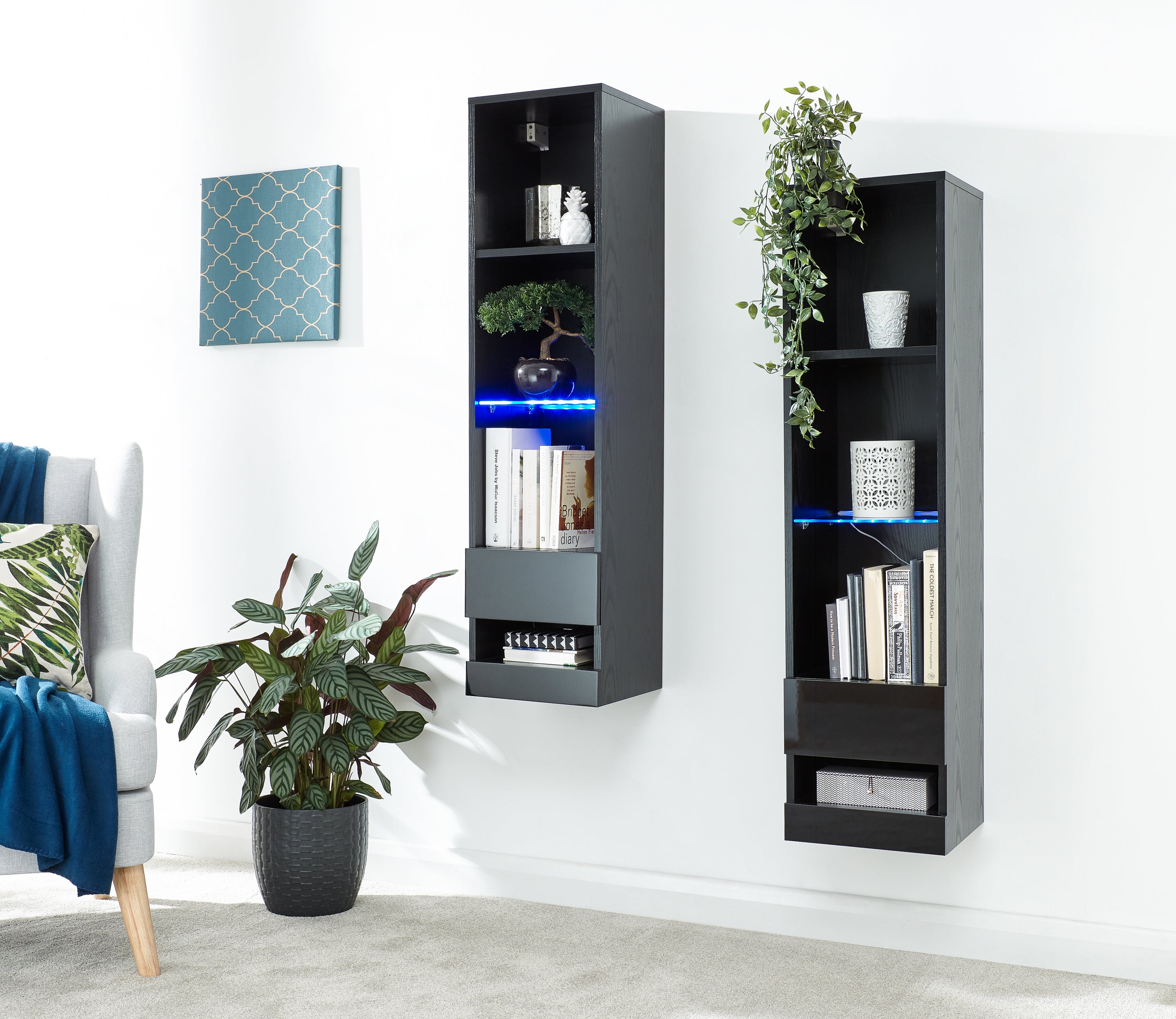 Galicia Tall Shelf Unit With Led Black