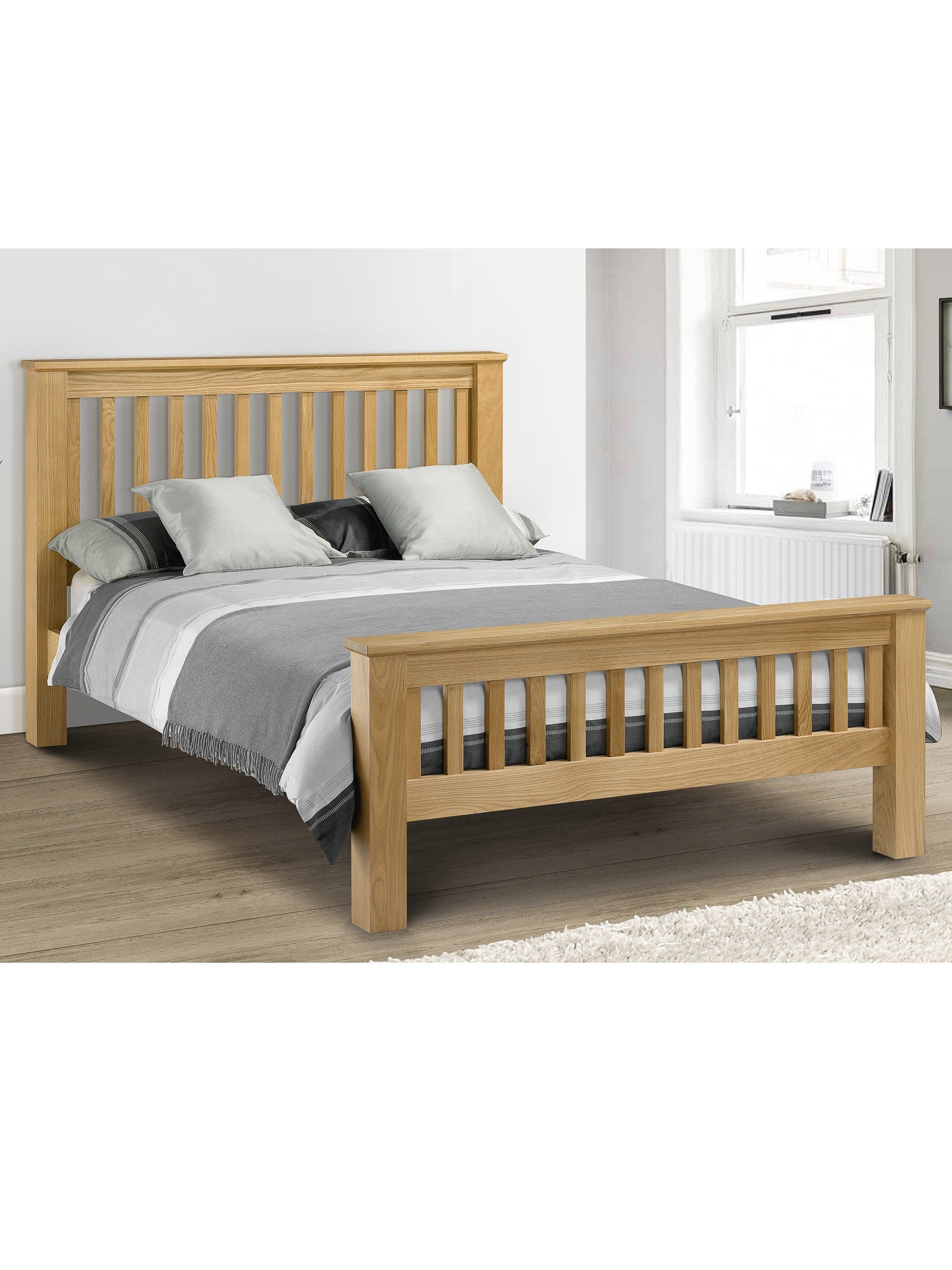 Julian Bowen Wood Bed Amsterdam Oak Bed with High Foot End - Wood - Light Oak Bed Kings