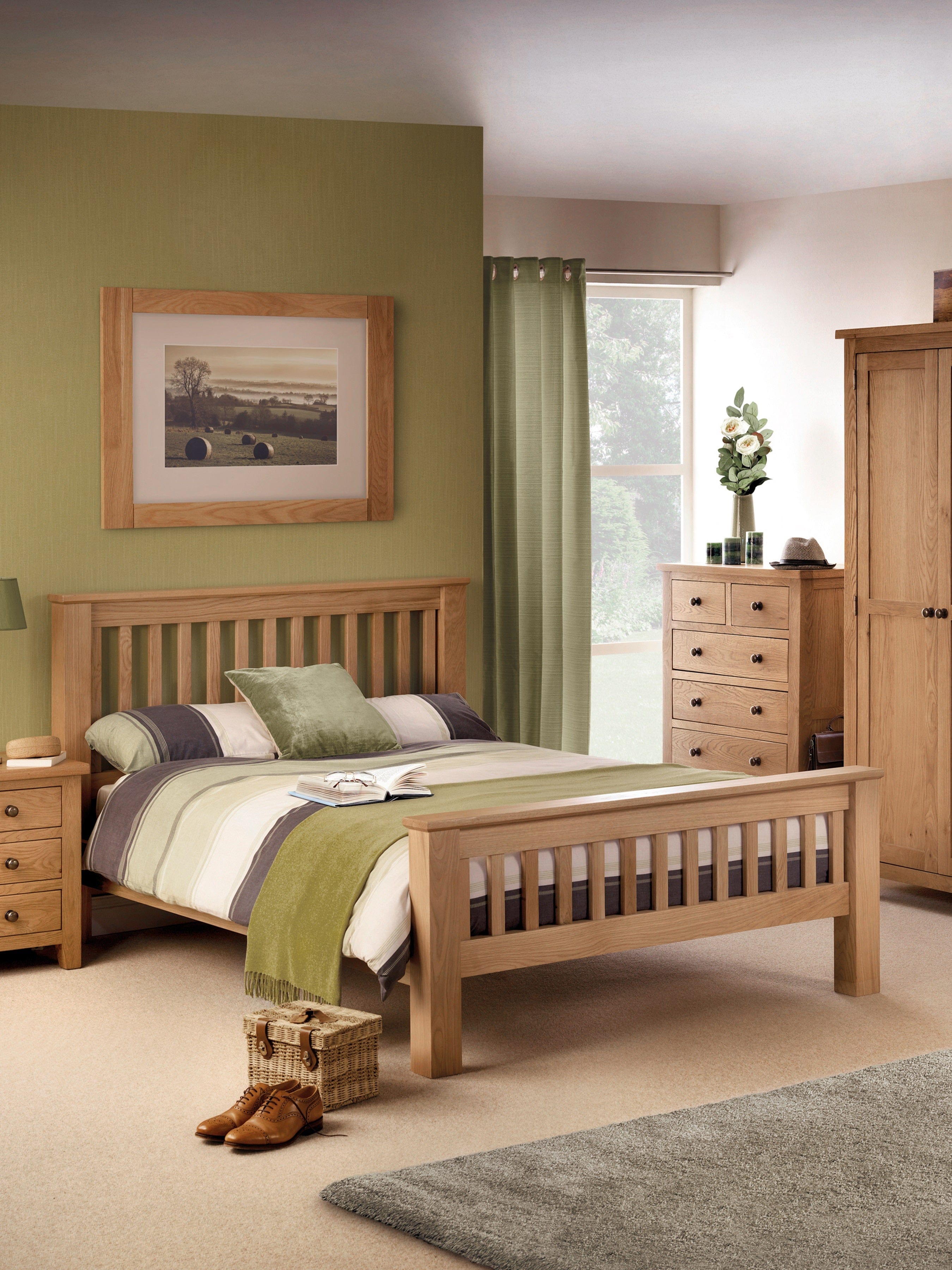 Julian Bowen Wood Bed Amsterdam Oak Bed with High Foot End - Wood - Light Oak Bed Kings