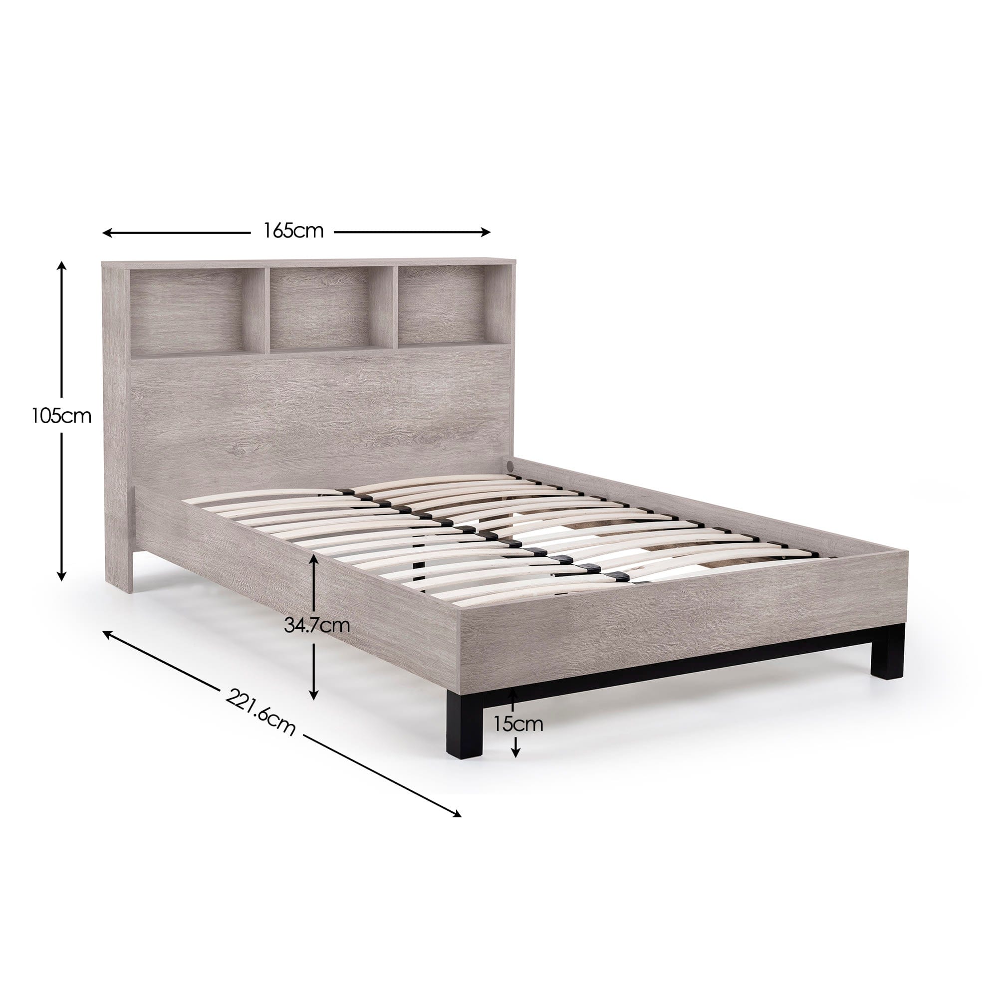 Julian Bowen Wood Bed Bali Bookcase Bed- Grey Oak Bed Kings