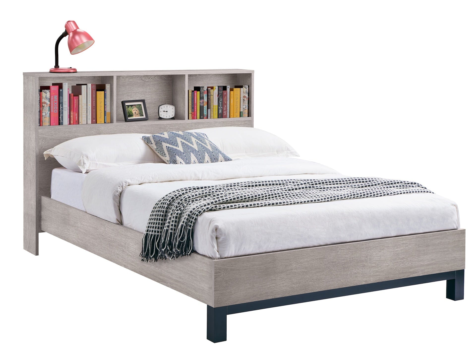 Julian Bowen Wood Bed Bali Bookcase Bed- Grey Oak Bed Kings