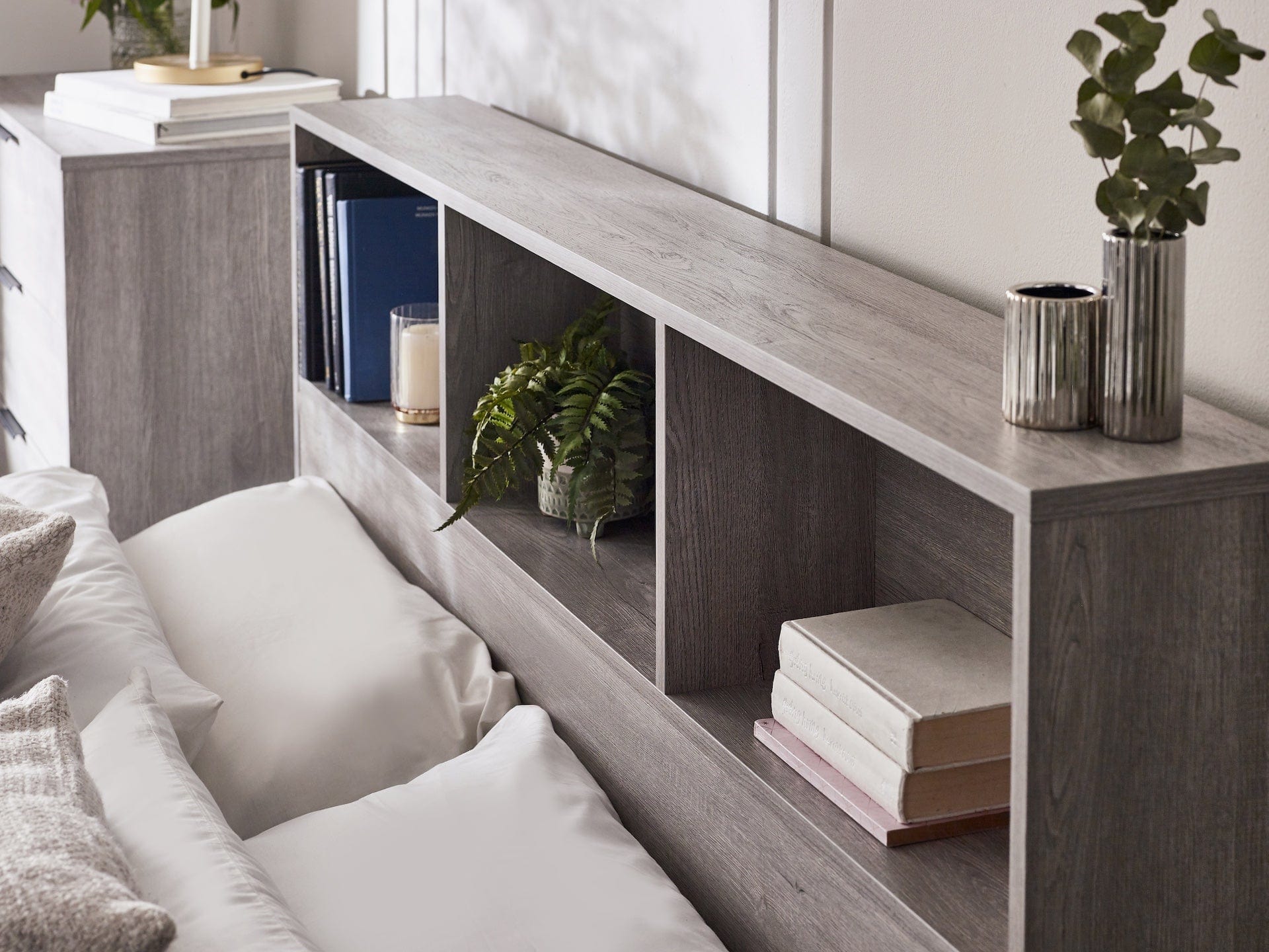 Julian Bowen Wood Bed Bali Ottoman Storage Bed - Grey Oak Bed Kings