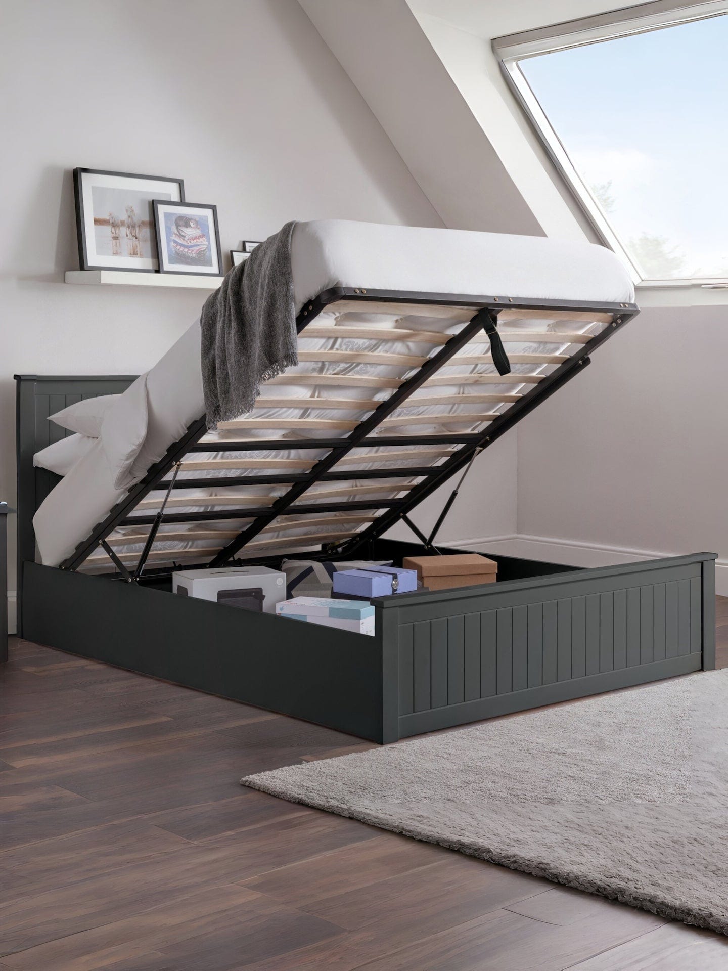 Julian Bowen Wood Bed Maine Ottoman Bed - Anthracite Bed Kings