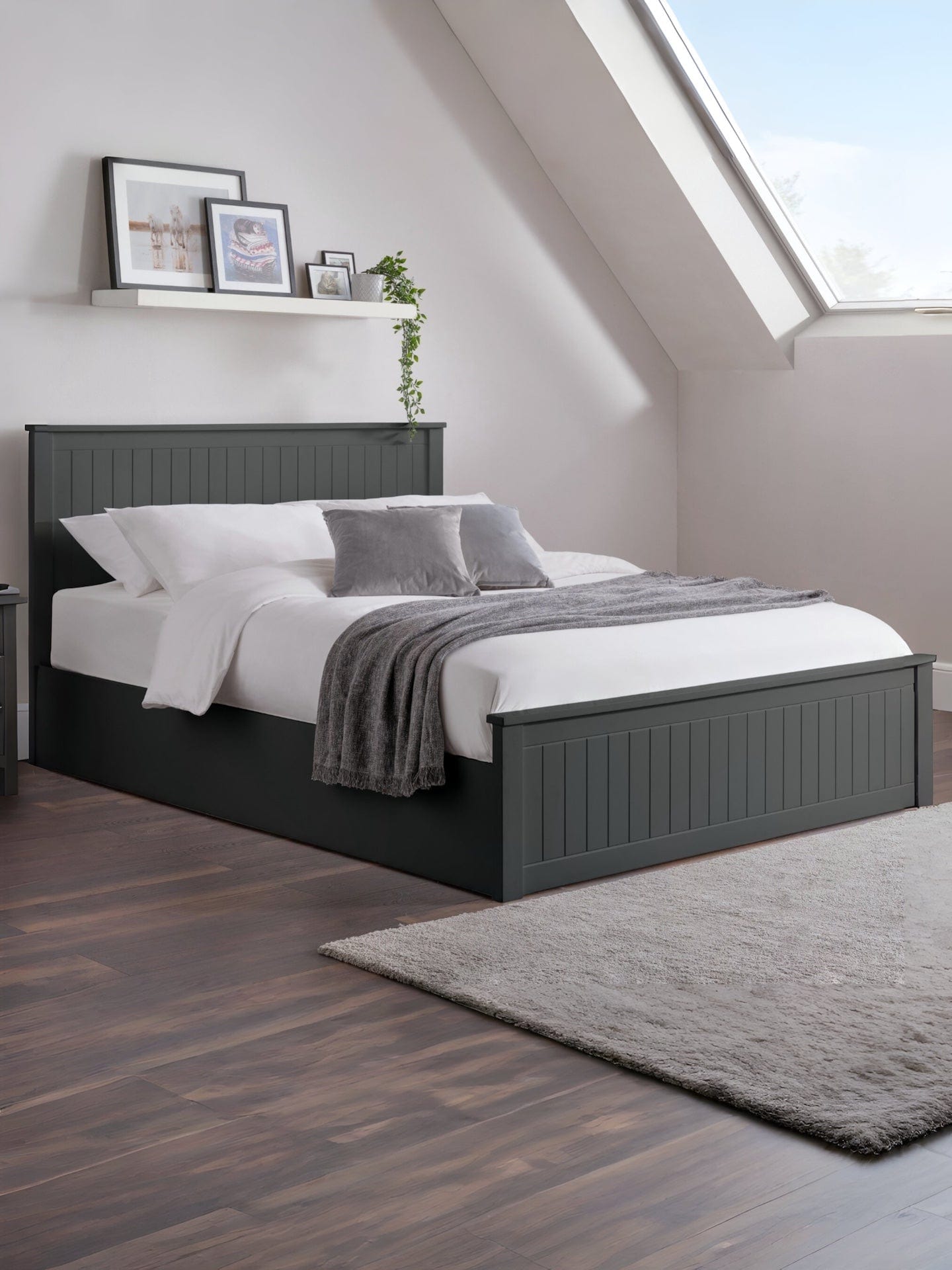 Julian Bowen Wood Bed Maine Ottoman Bed - Anthracite Bed Kings