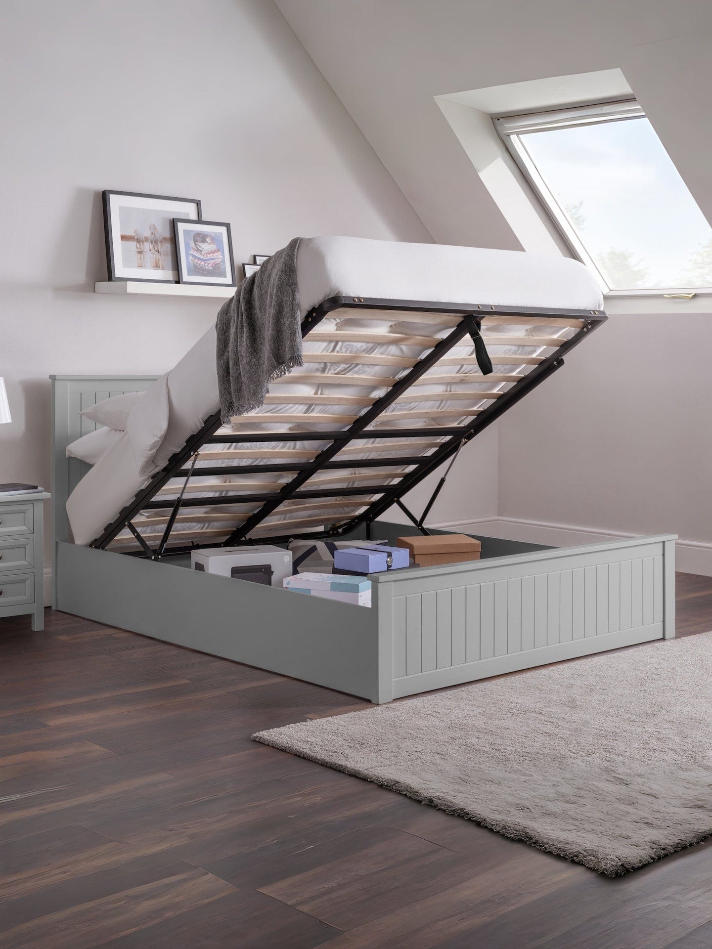 Julian Bowen Wood Bed Maine Ottoman Bed - Dove Grey Bed Kings