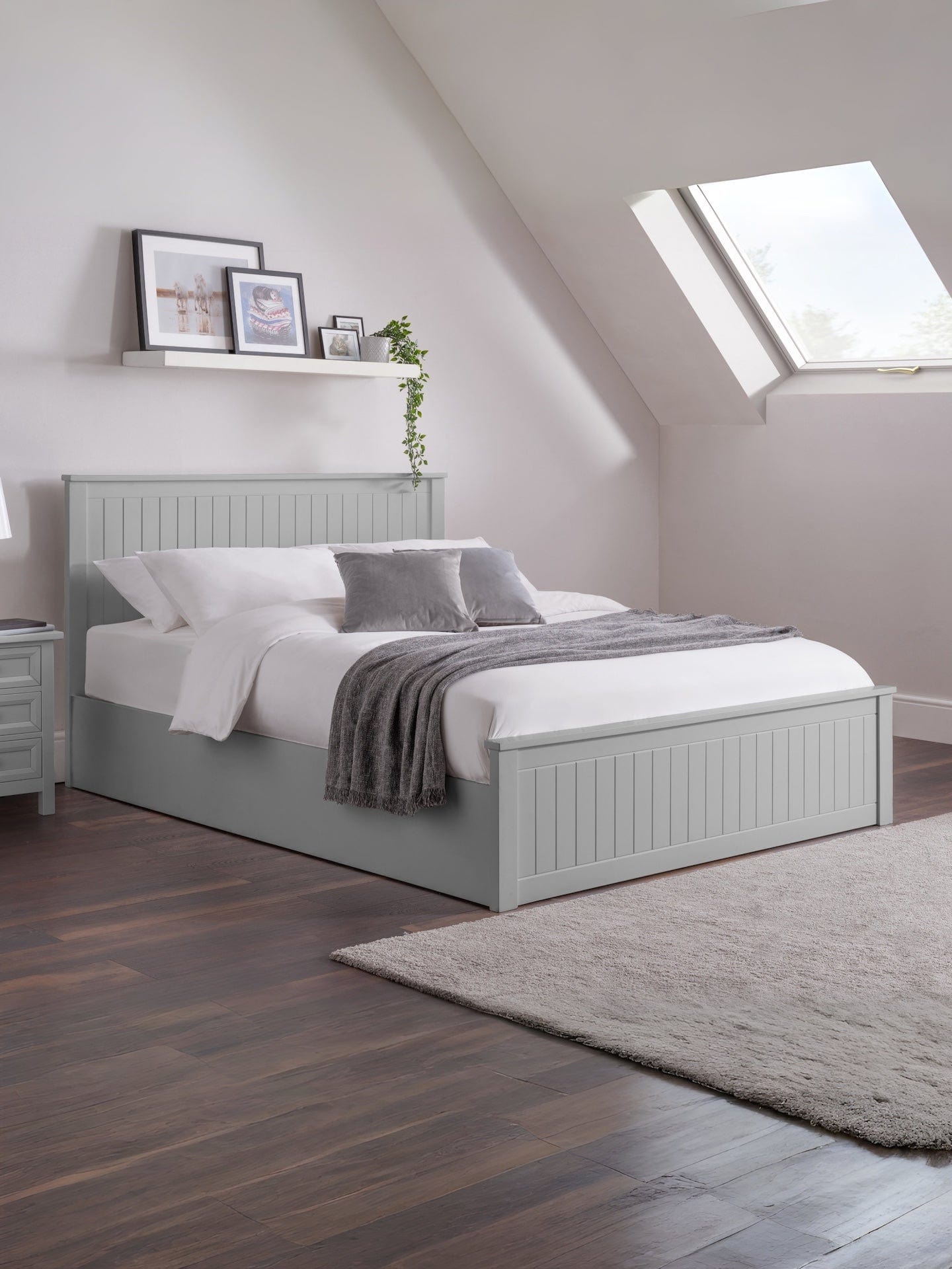 Julian Bowen Wood Bed Maine Ottoman Bed - Dove Grey Bed Kings