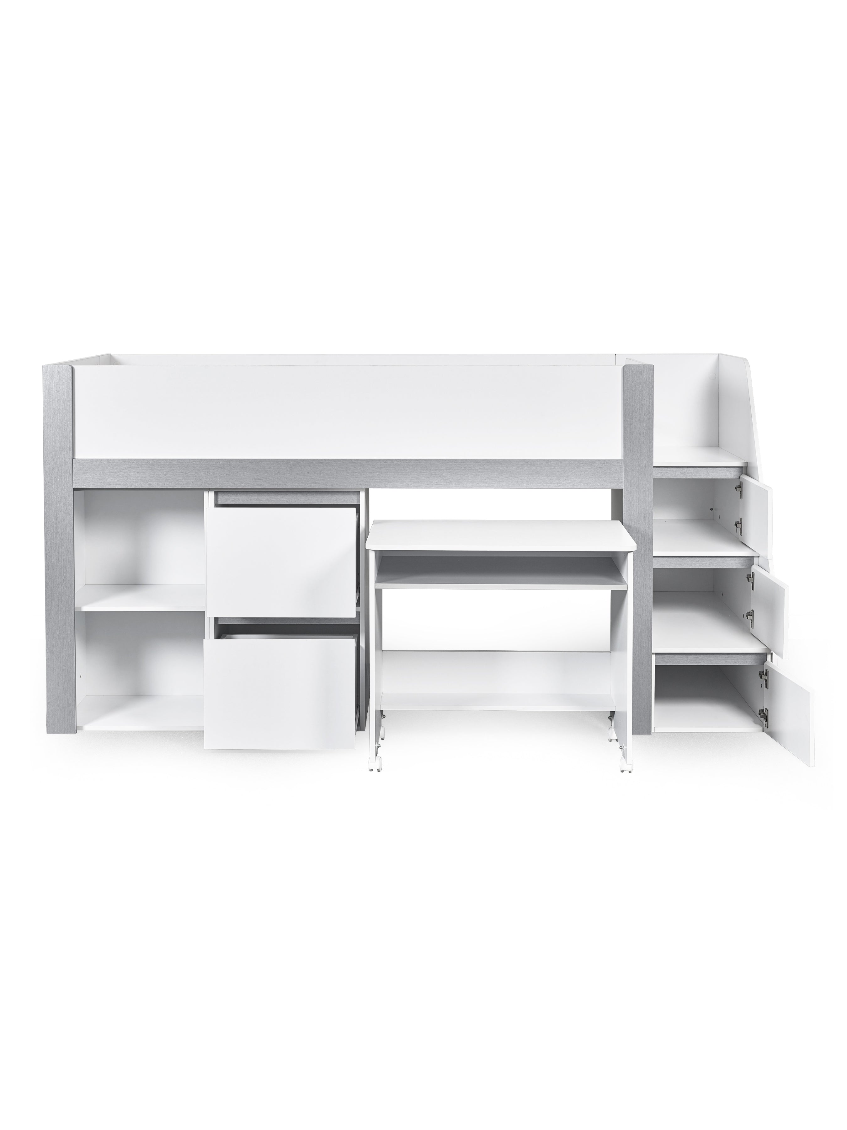 Gaia Midsleeper Bed - White and Silver