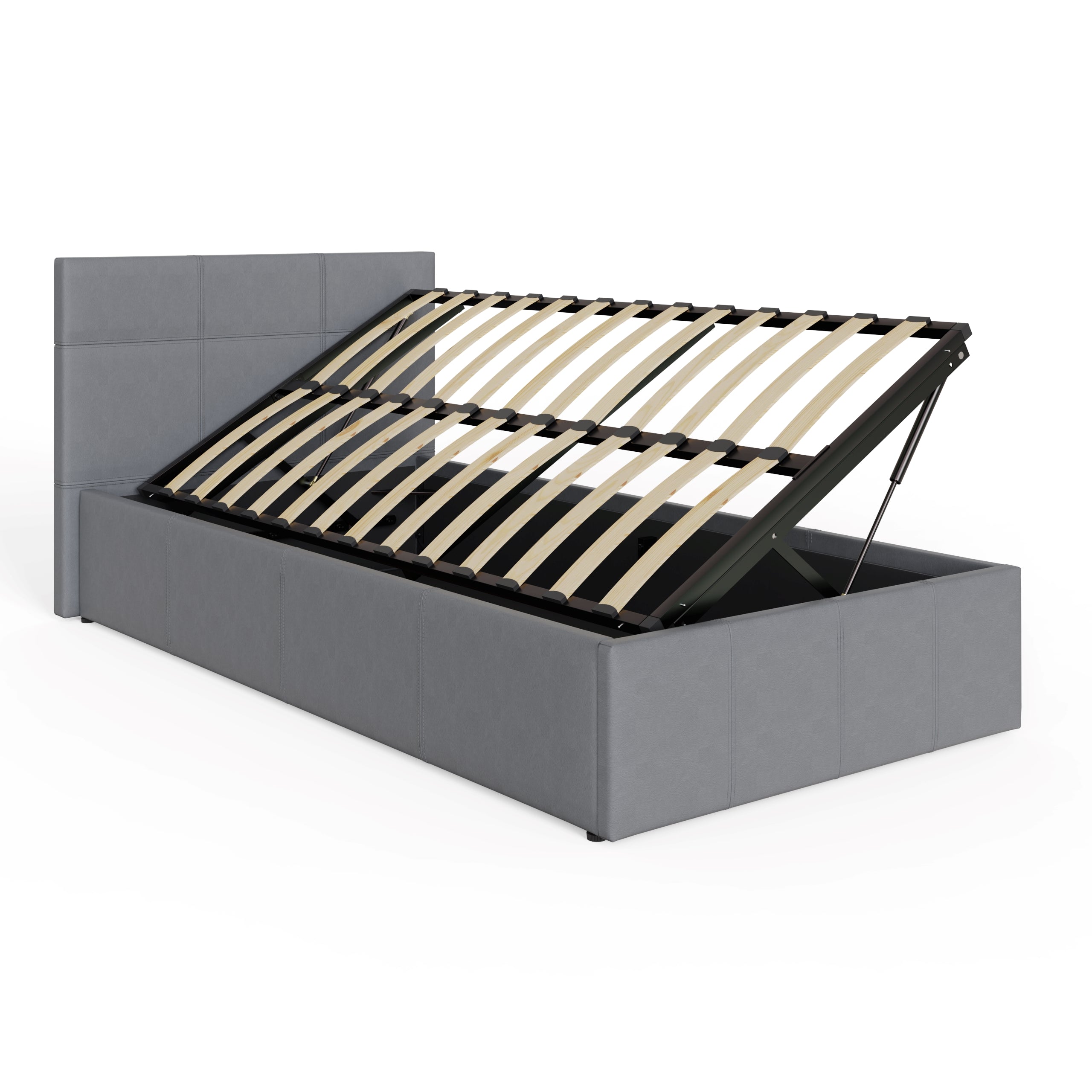 Side Lift Ottoman Bed Grey Leather