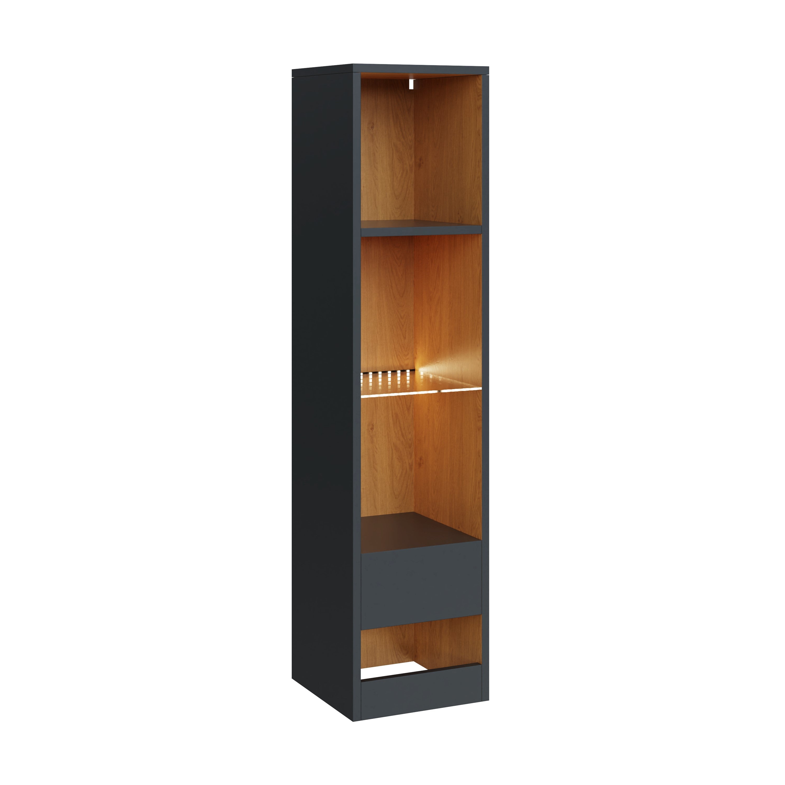 Leon Tall Shelf Unit With LED Anthracite/Oak