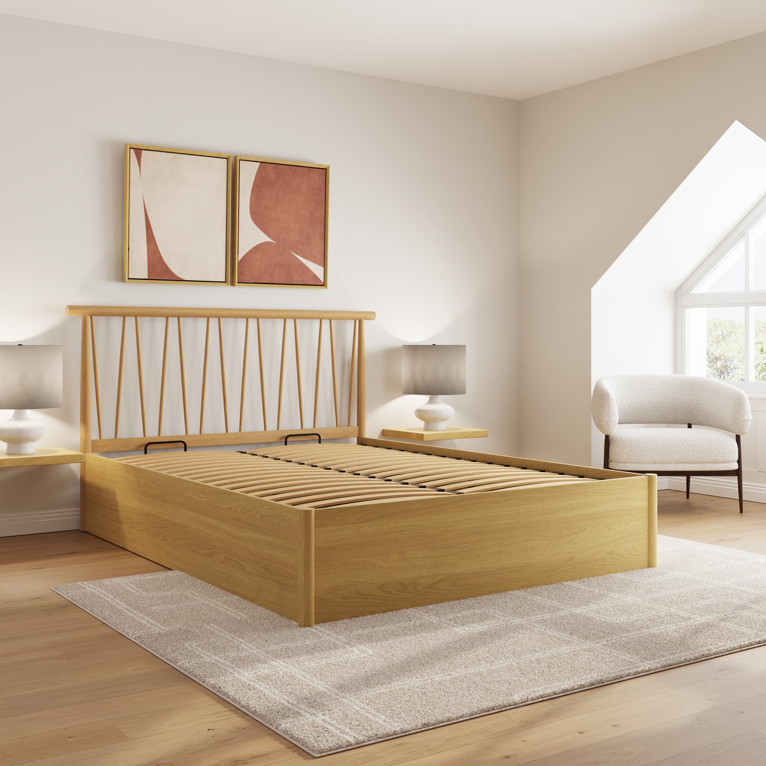 Fusum Spindle Ottoman Bed - Oak