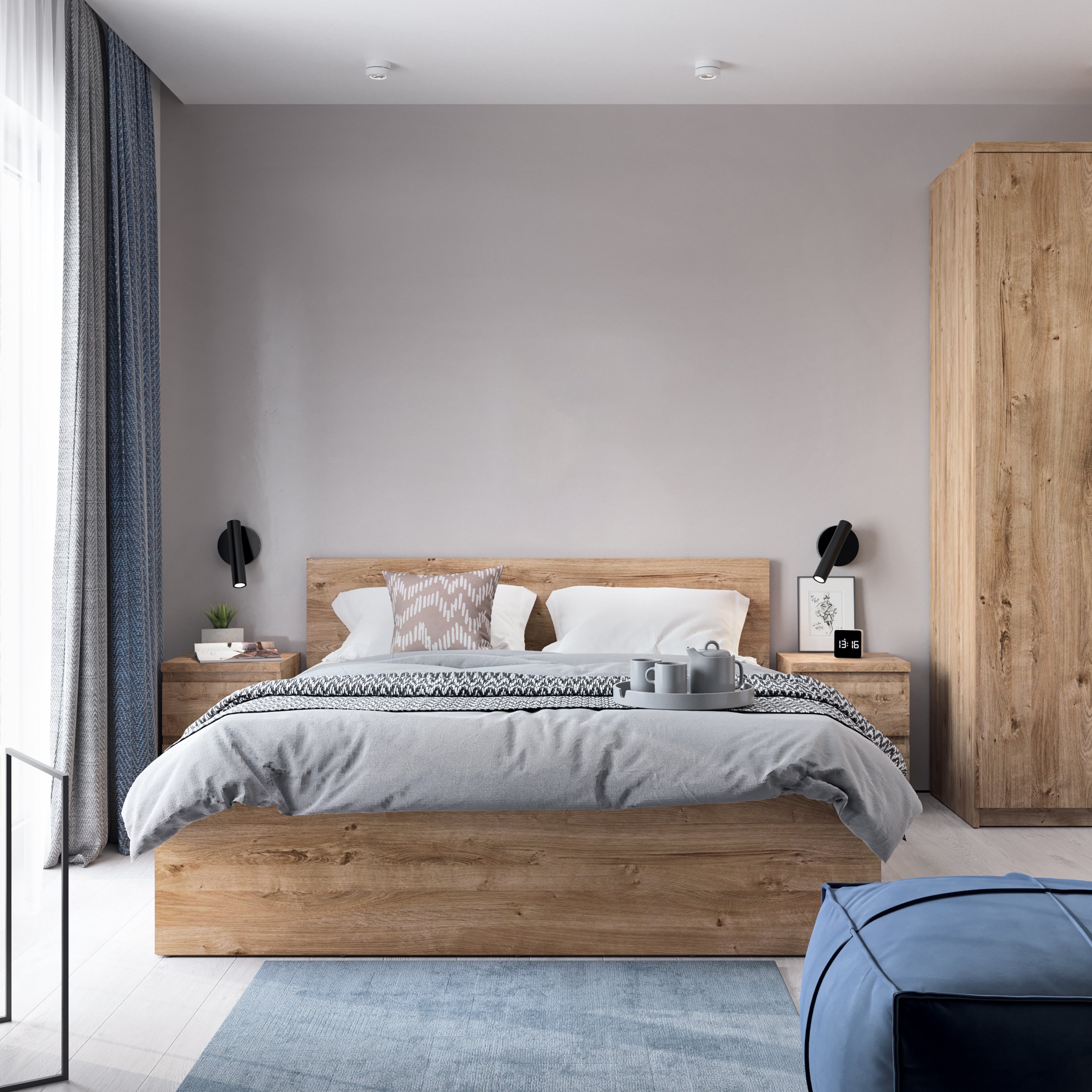 Fribo Bedside Cabinet 2 Drawer in Golden Ribbeck Oak