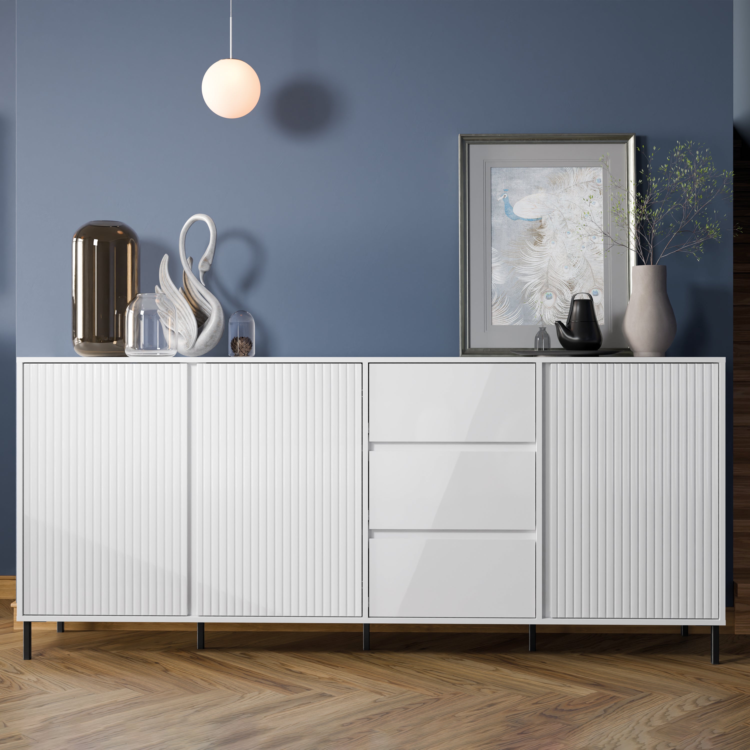 Avenale Sideboard 3 Door 3 Drawer in Alpine White High Gloss