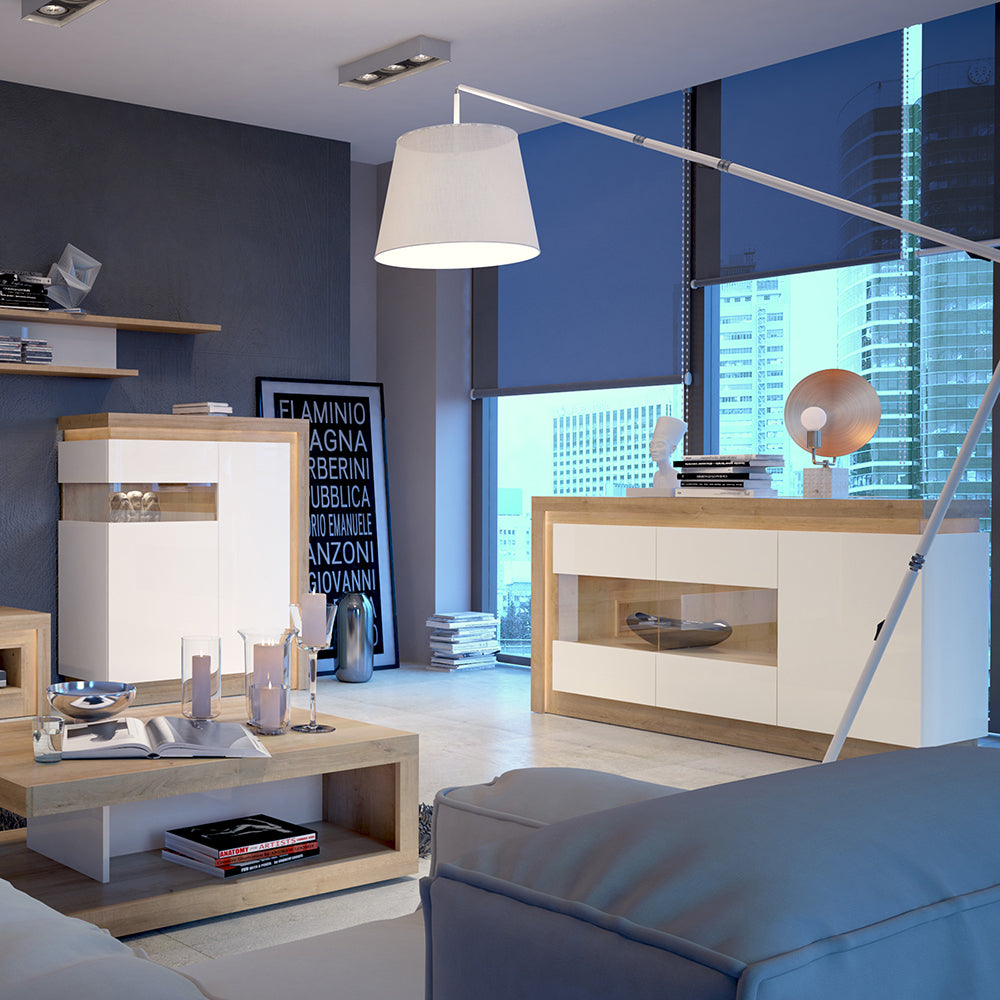 Lyon Designer Coffee Table in Riviera Oak/White High Gloss