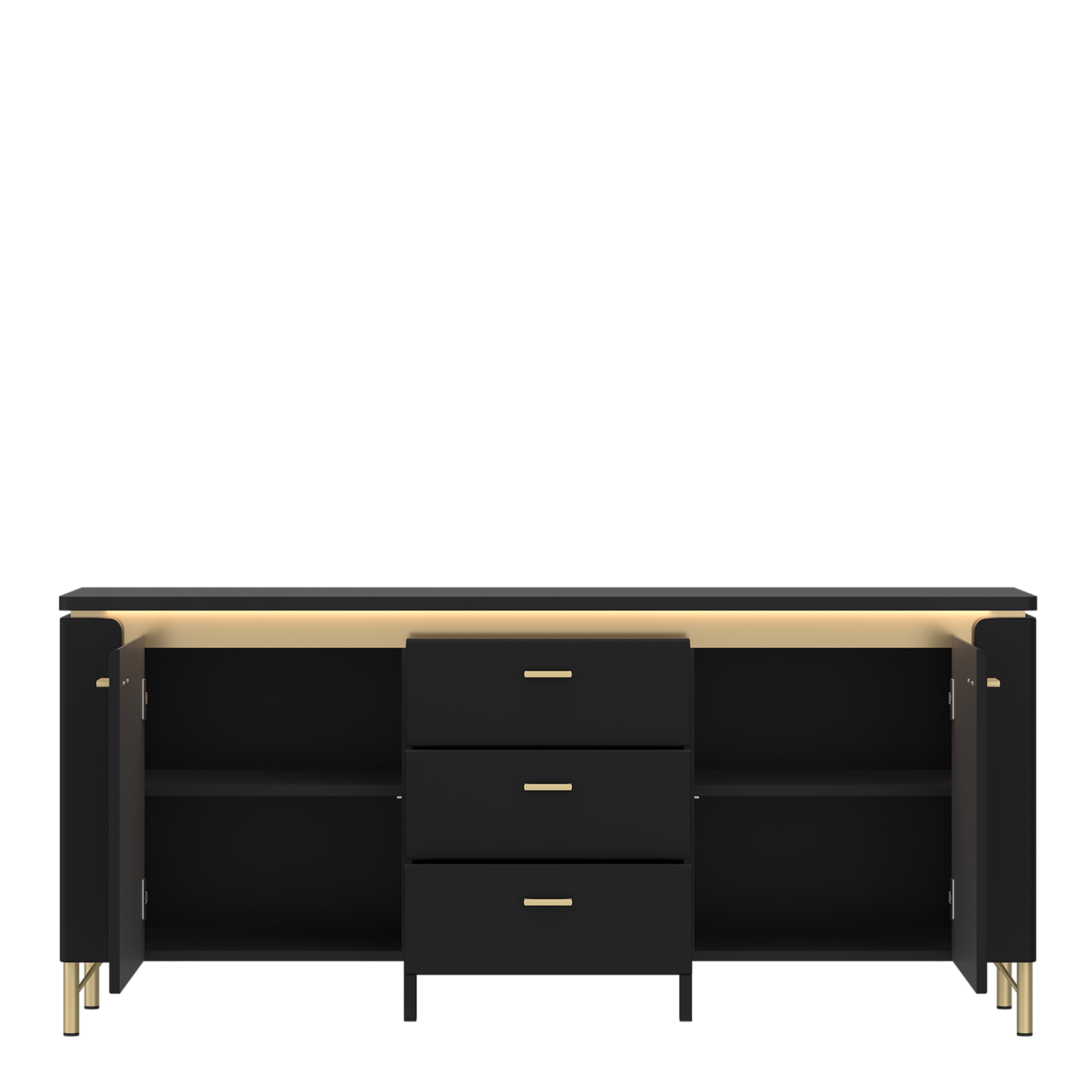Genoa TV Cabinet 2 Door 3 Drawer 155cm Wide in Black Matt/Gold
