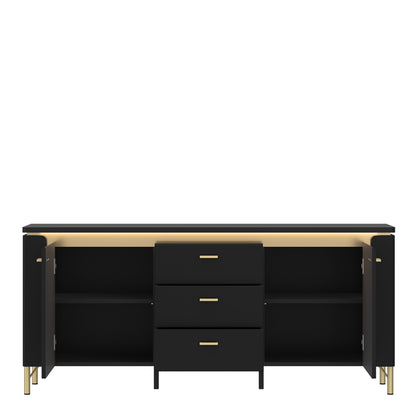 Genoa TV Cabinet 2 Door 3 Drawer 155cm Wide in Black Matt/Gold