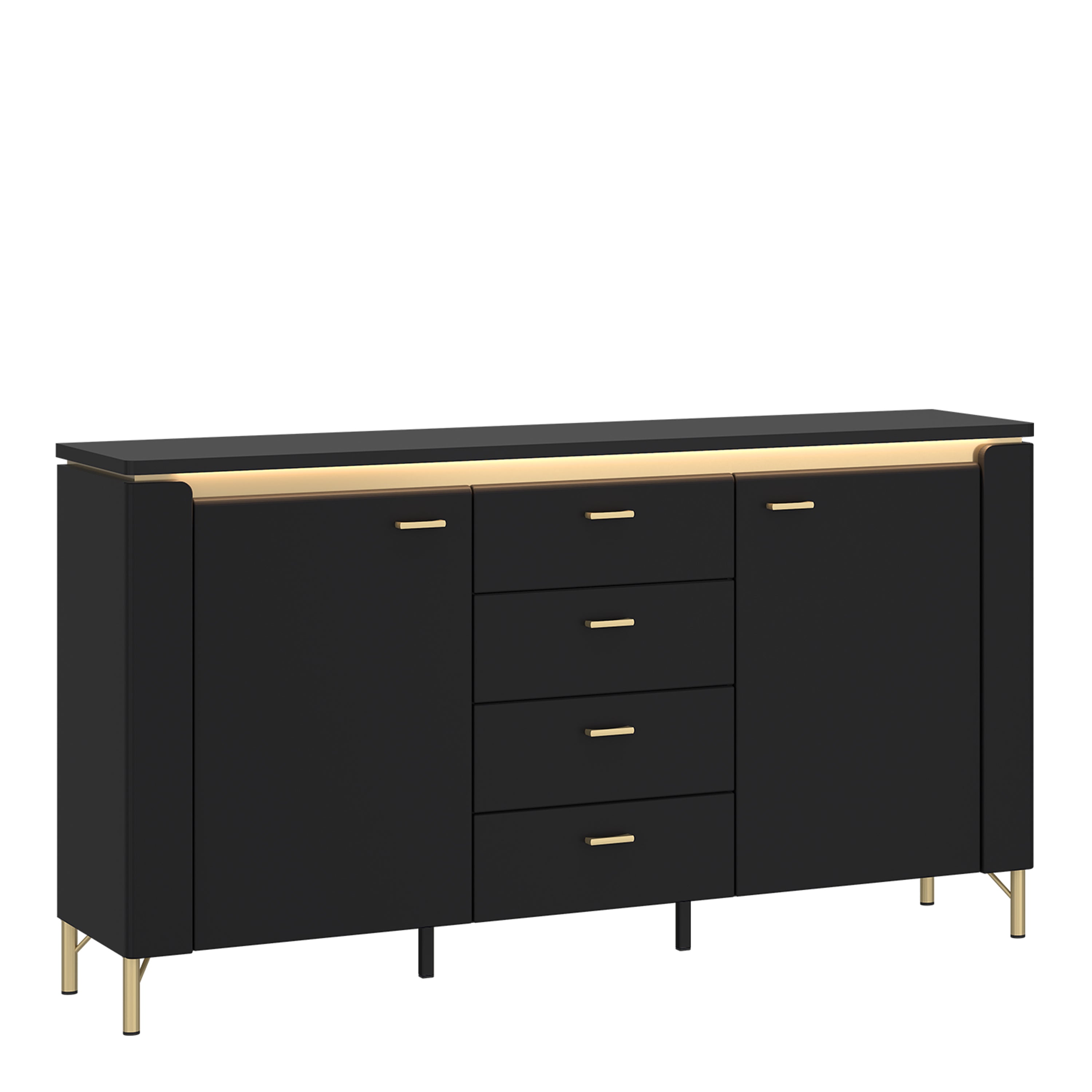 Genoa Sideboard 2 Door 4 Drawer in Black Matt/Gold