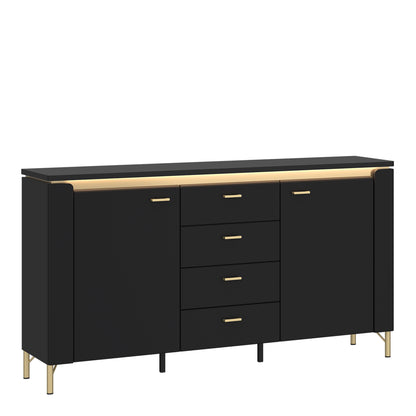 Genoa Sideboard 2 Door 4 Drawer in Black Matt/Gold